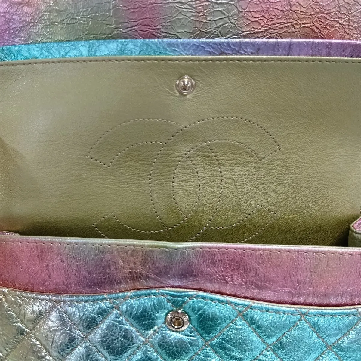 Matelassé 2.55 Vintage Calf Double Flap Double Chain Bag, Multicolor, Gold Hardware, 30503088 (Serial Number in the 30s), A37586 — view 12