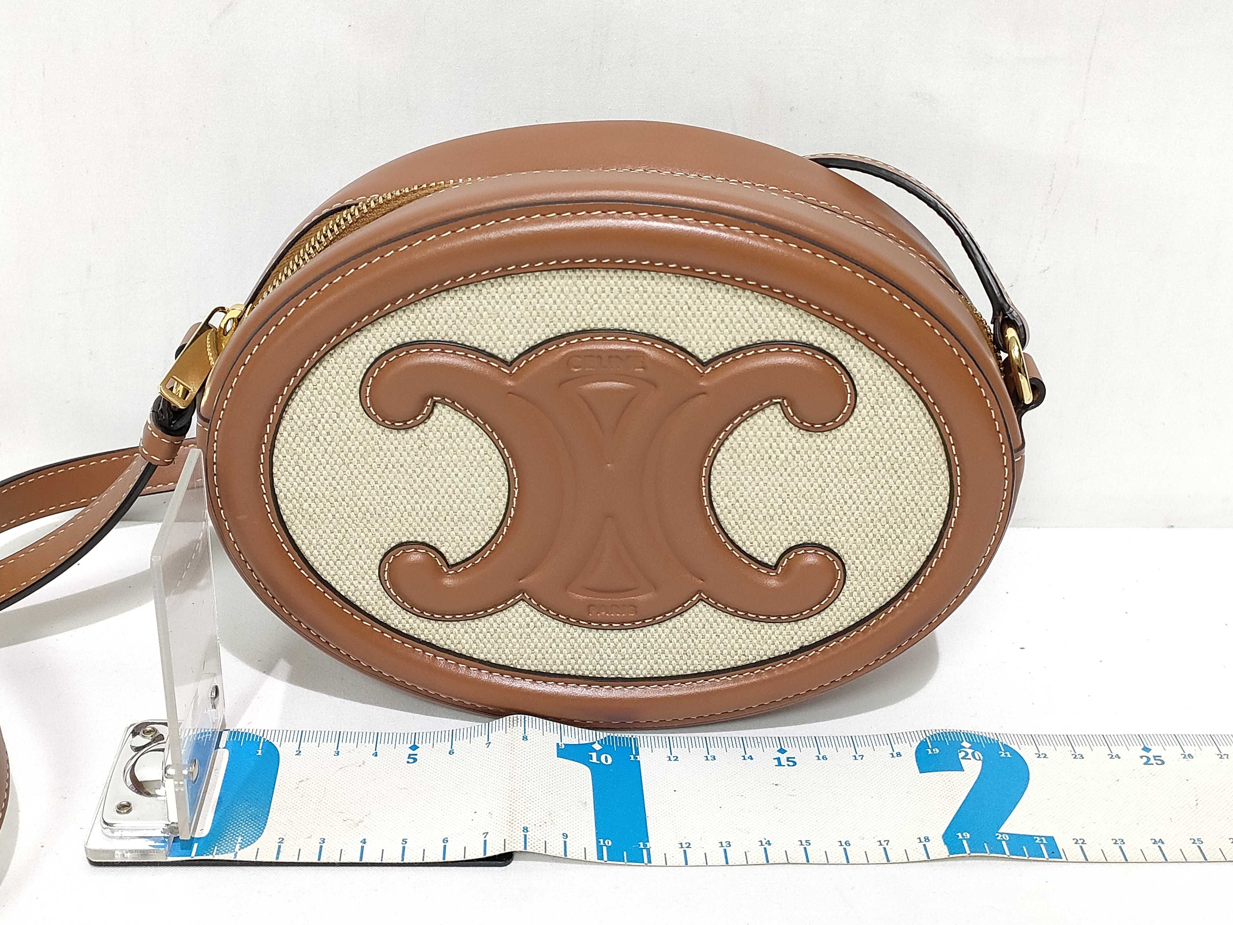 Oval Purse Cuir Triomphe Canvas Calfskin Natural Tan 198602EFL Shoulder Bag — view 2