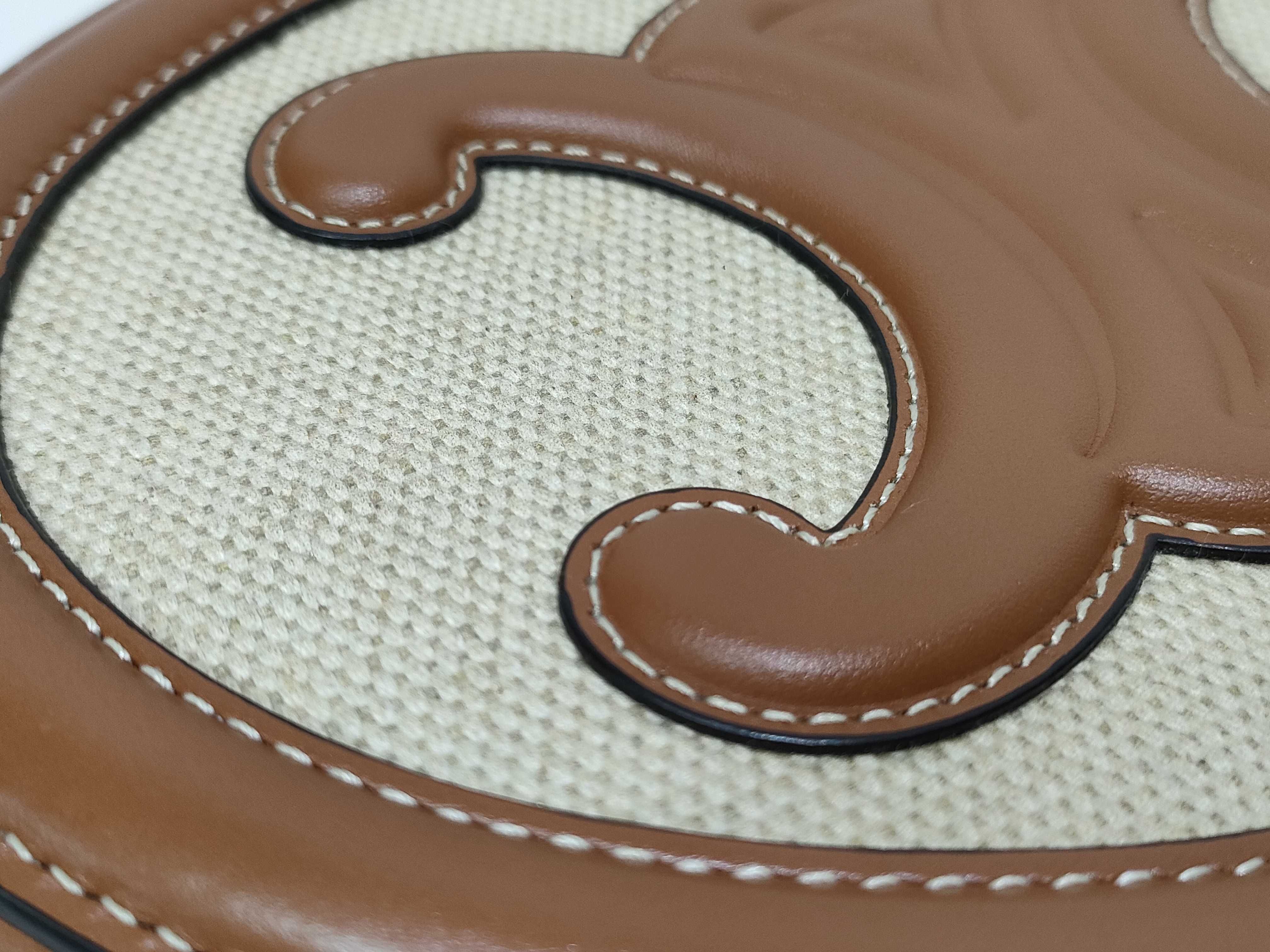 Oval Purse Cuir Triomphe Canvas Calfskin Natural Tan 198602EFL Shoulder Bag — view 13