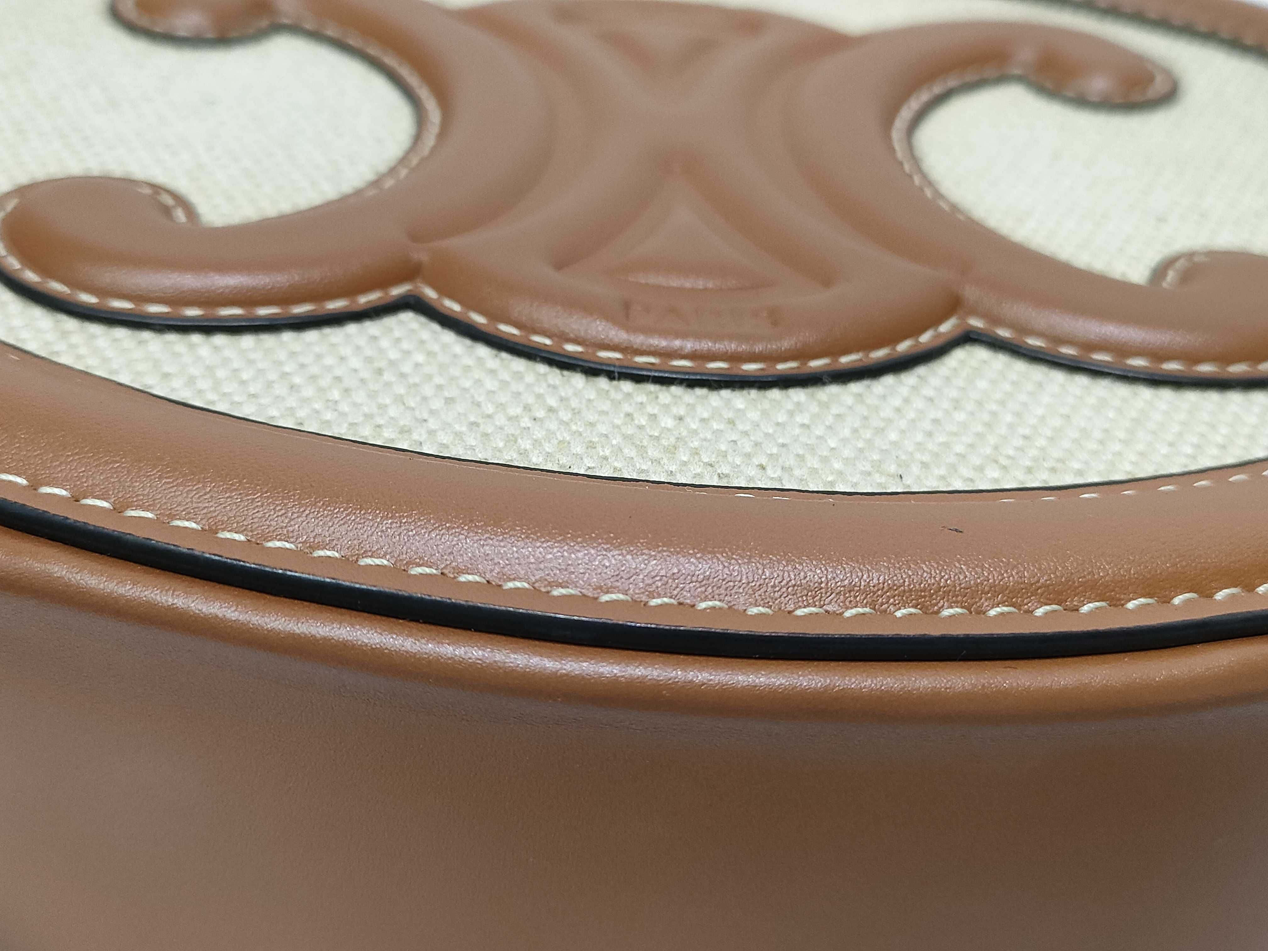 Oval Purse Cuir Triomphe Canvas Calfskin Natural Tan 198602EFL Shoulder Bag — view 14