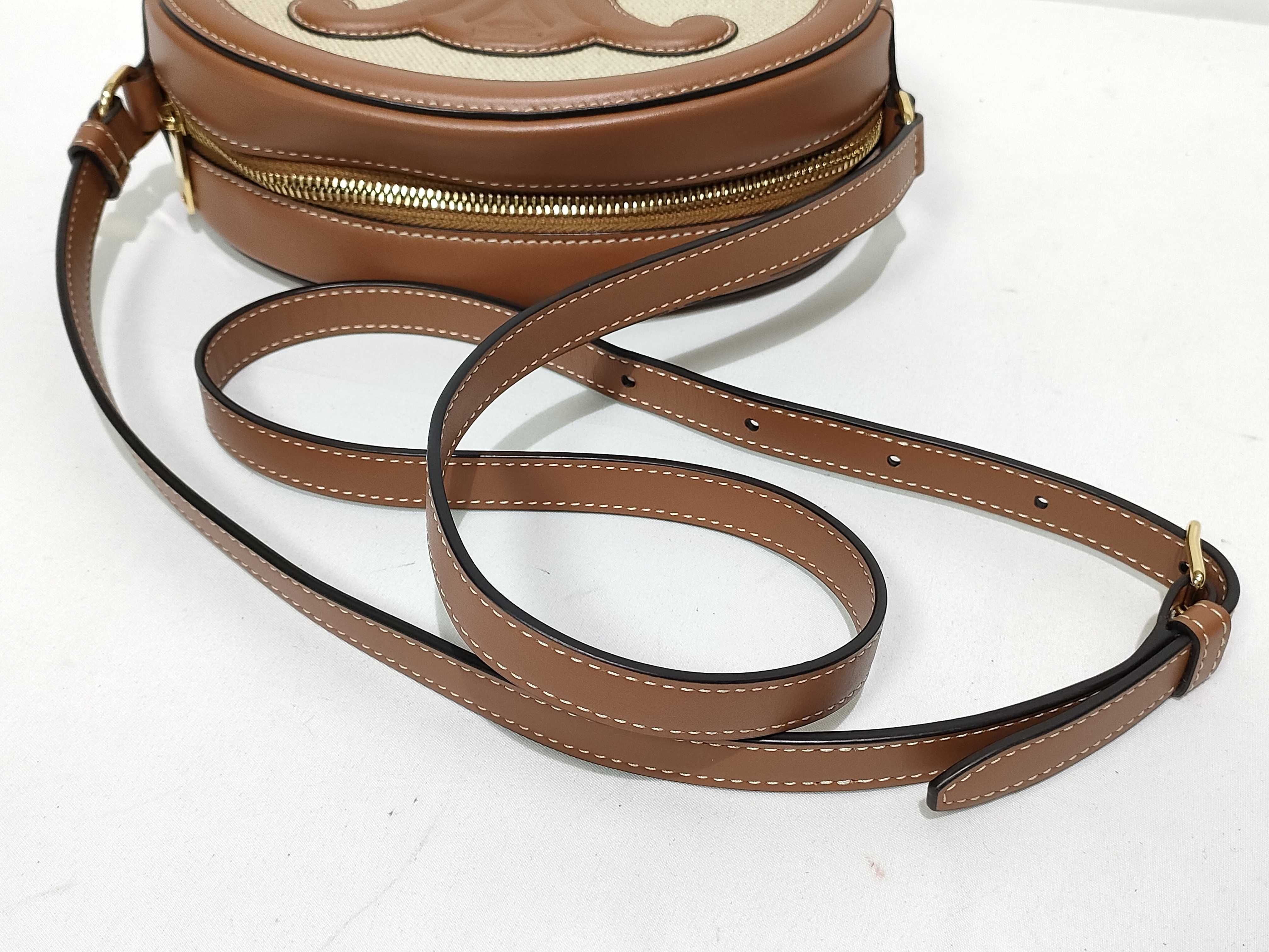 Oval Purse Cuir Triomphe Canvas Calfskin Natural Tan 198602EFL Shoulder Bag — view 3