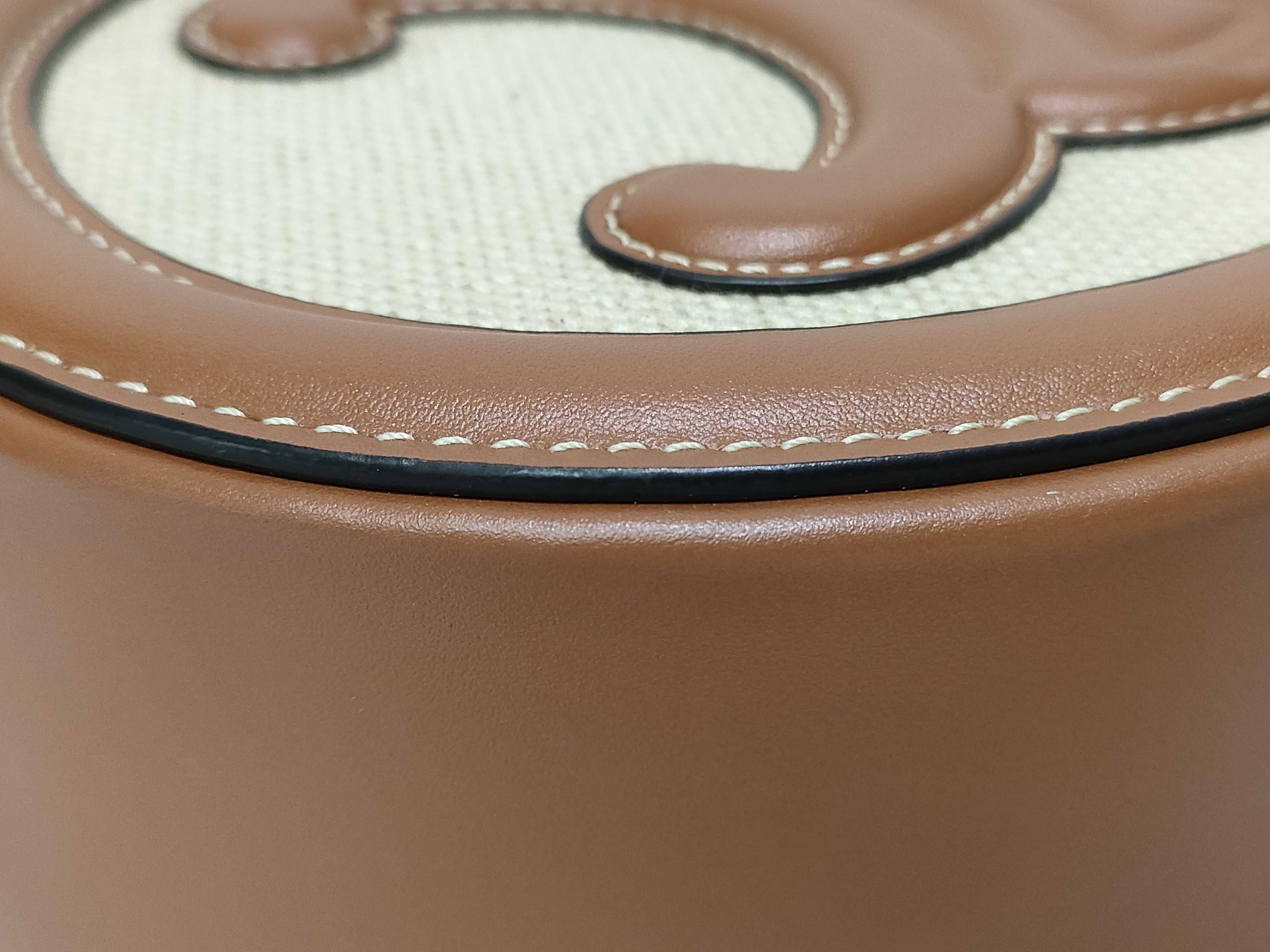 Oval Purse Cuir Triomphe Canvas Calfskin Natural Tan 198602EFL Shoulder Bag — view 6