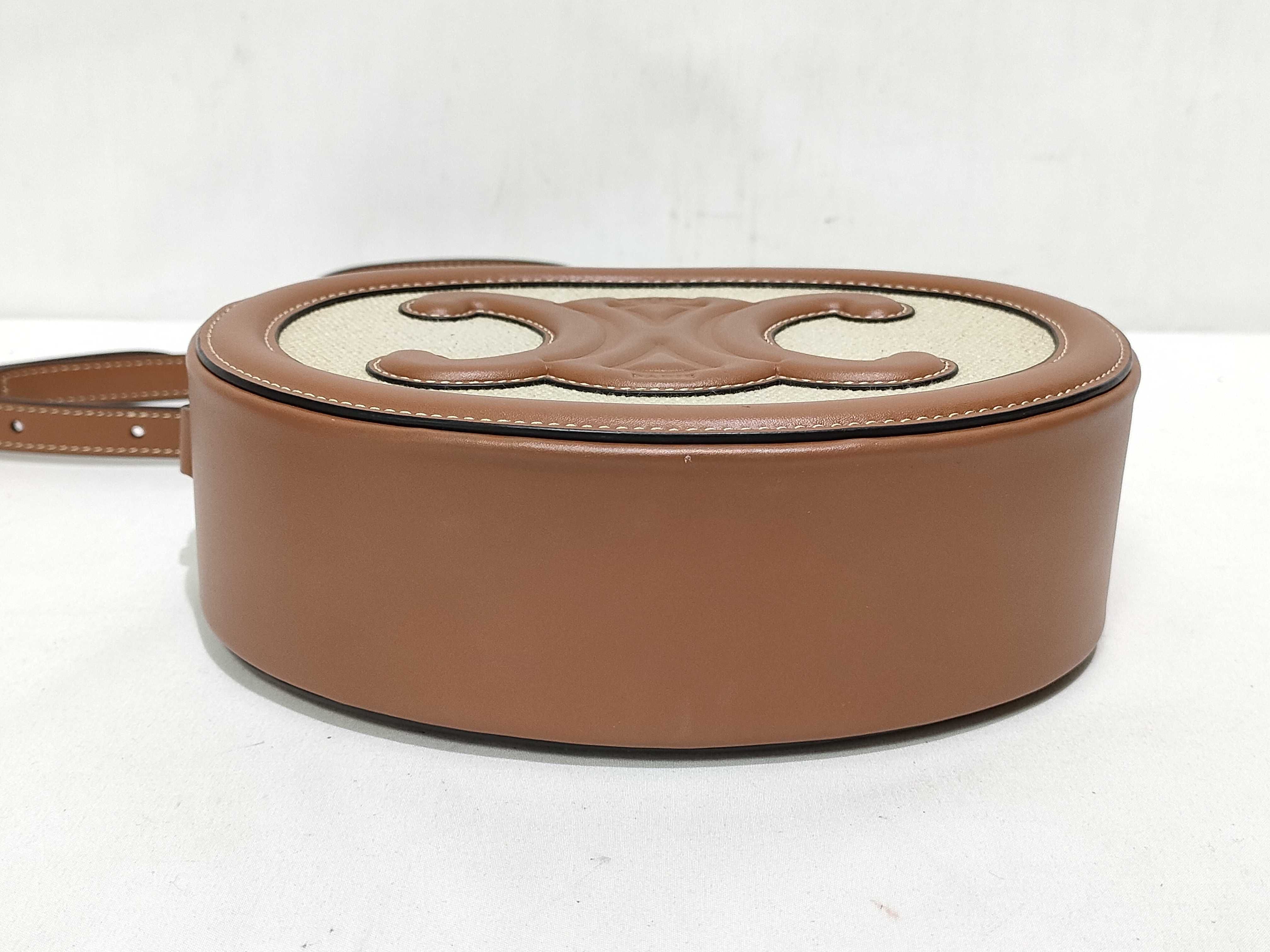 Oval Purse Cuir Triomphe Canvas Calfskin Natural Tan 198602EFL Shoulder Bag — view 7