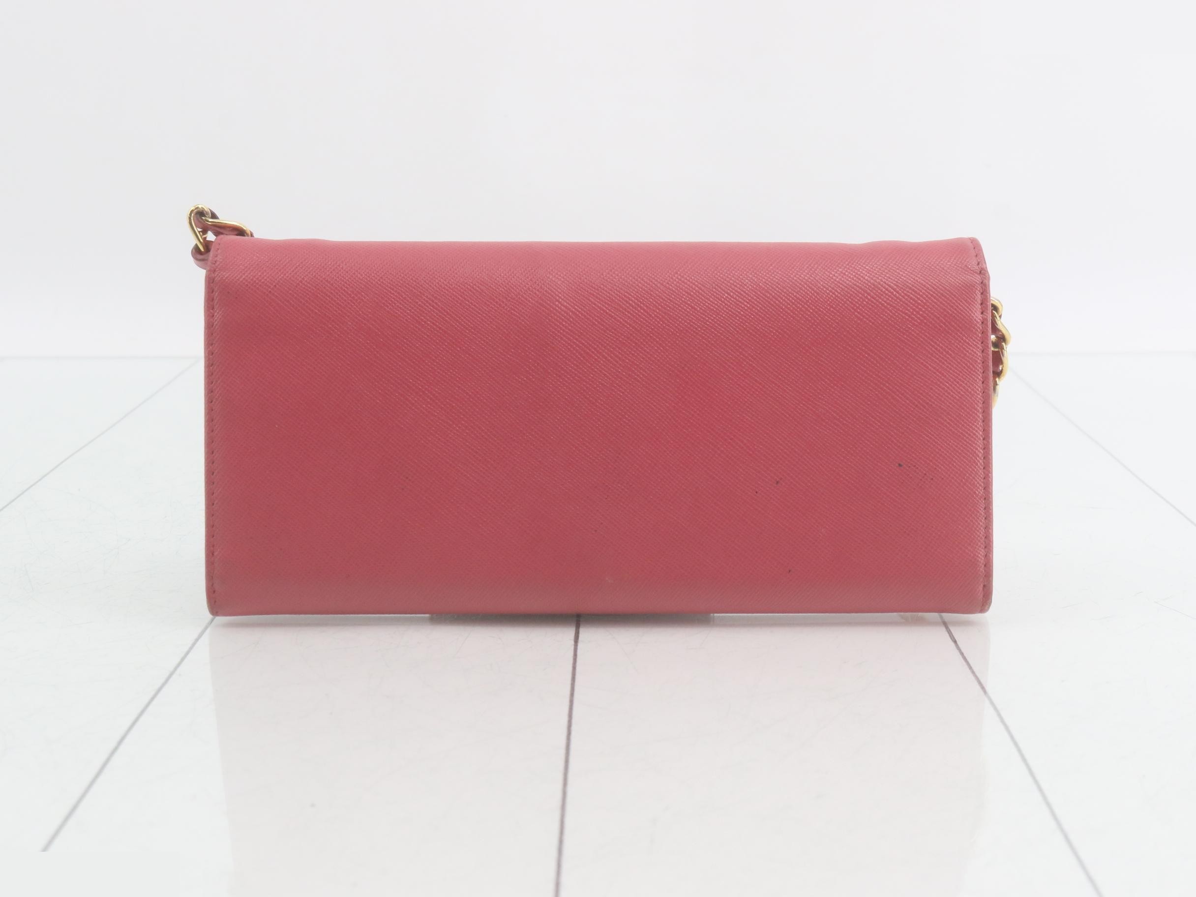 Saffiano Logo Chain Wallet, Pink — view 2