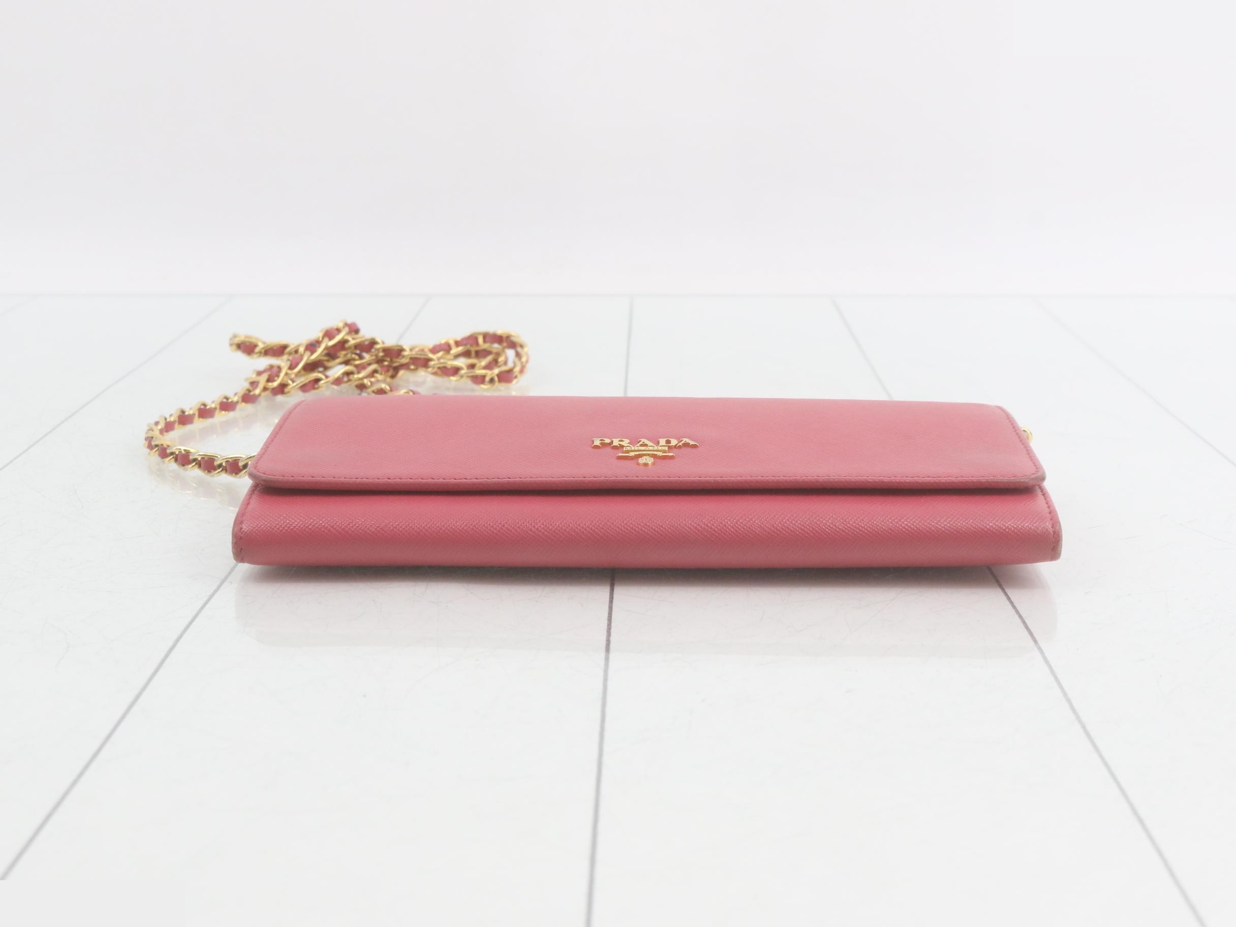 Saffiano Logo Chain Wallet, Pink — view 3