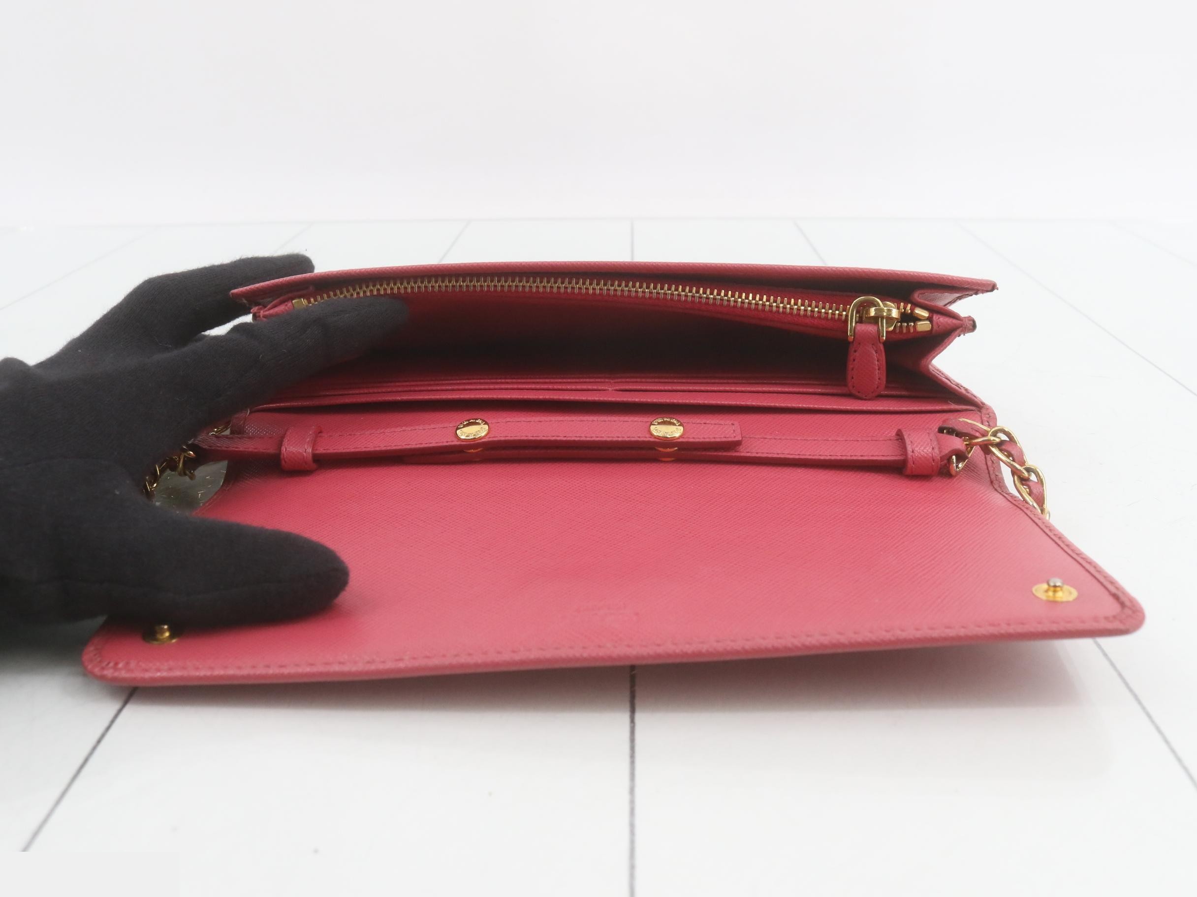 Saffiano Logo Chain Wallet, Pink — view 4