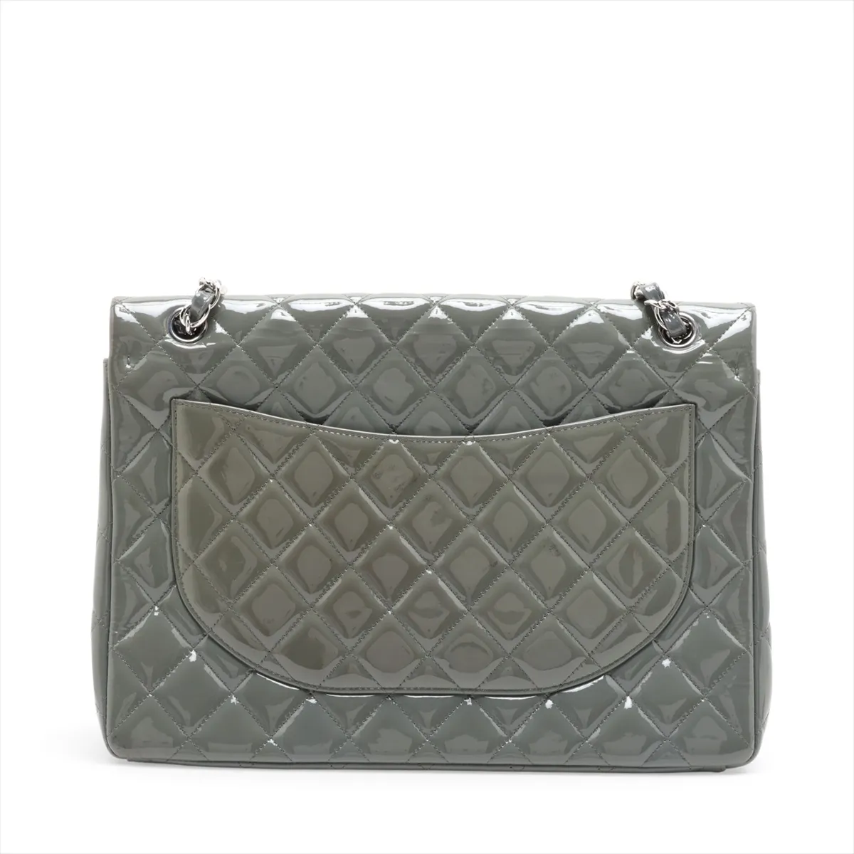 Large Matelassé 30 Patent Leather Single Flap Double Chain Bag, Gray with Gold Hardware, 13975132, Serial Number 13-series, A28600 — view 2