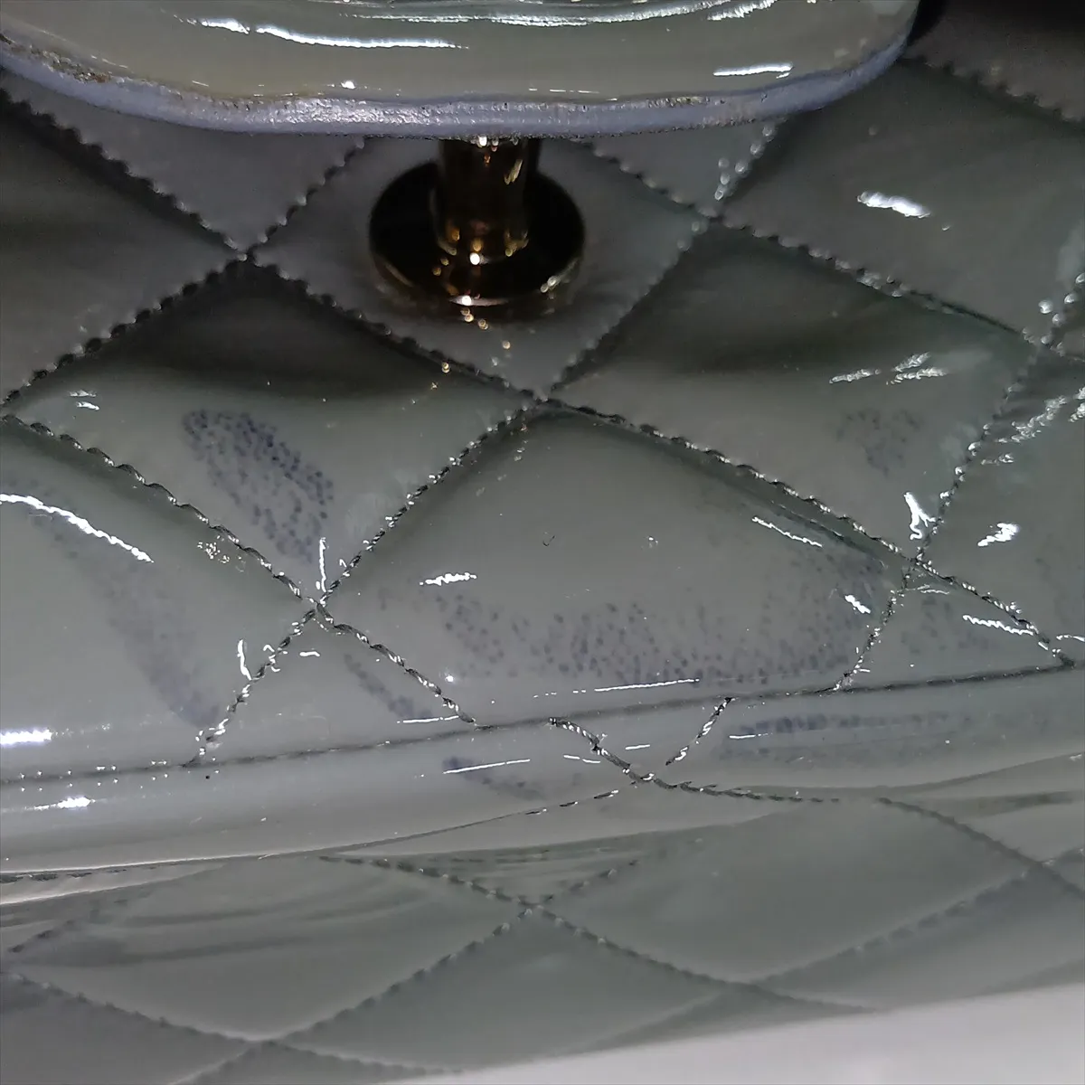 Large Matelassé 30 Patent Leather Single Flap Double Chain Bag, Gray with Gold Hardware, 13975132, Serial Number 13-series, A28600 — view 13