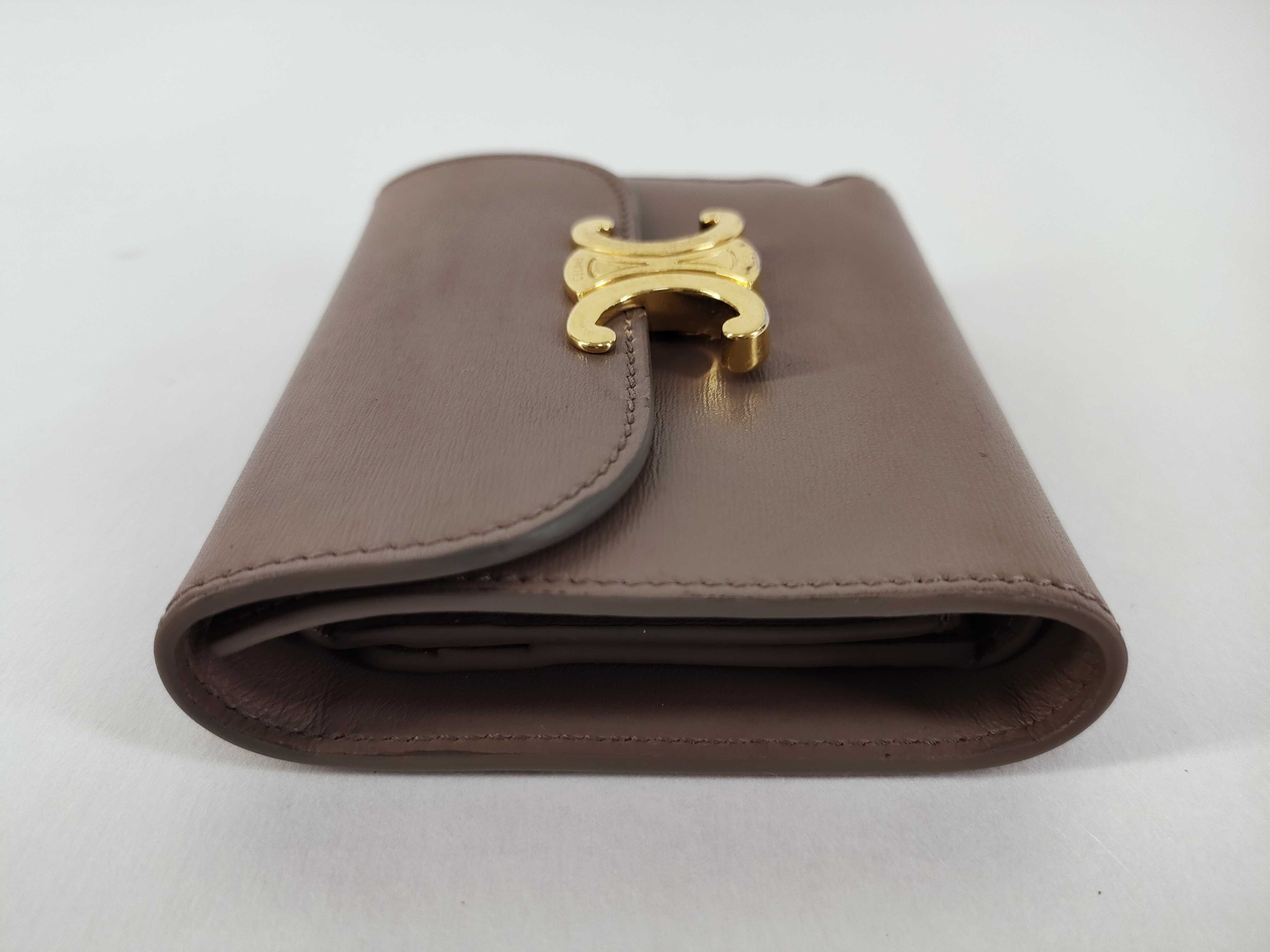 Triomphe Small Flap Wallet, Greige — view 6