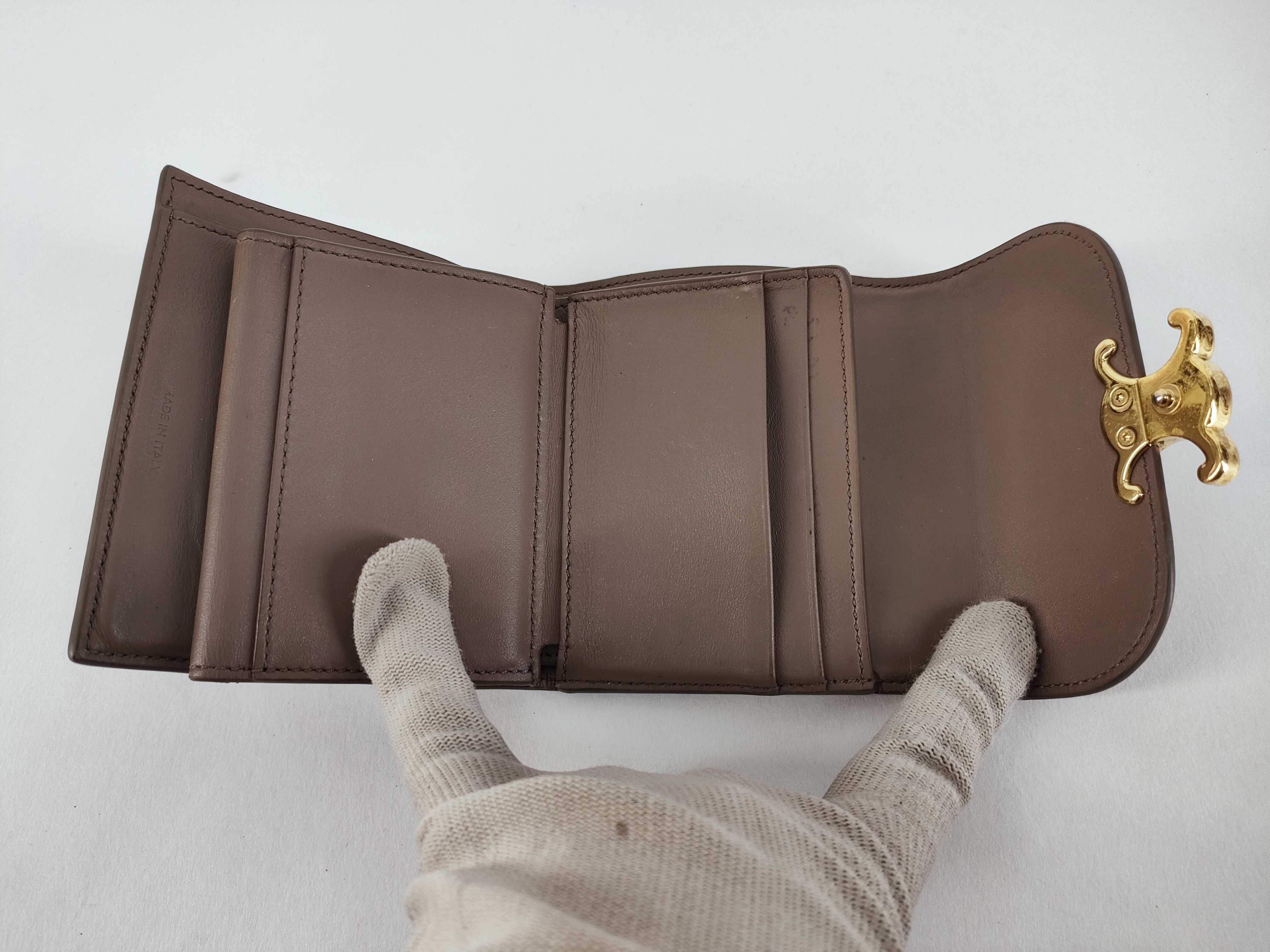 Triomphe Small Flap Wallet, Greige — view 10