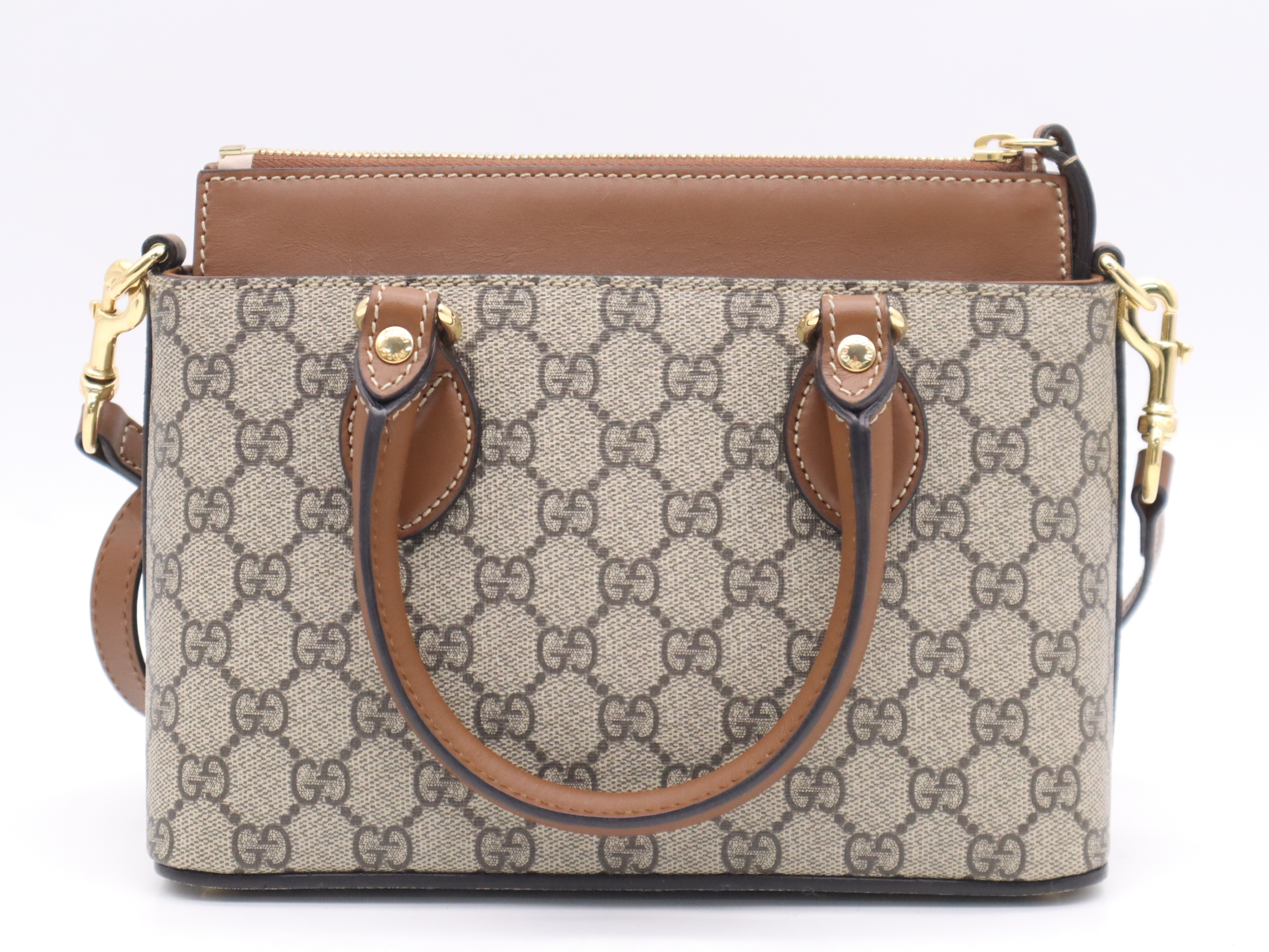 453177 GG Supreme GG Pattern Handbag with Shoulder Strap, Gray/Brown — view 2