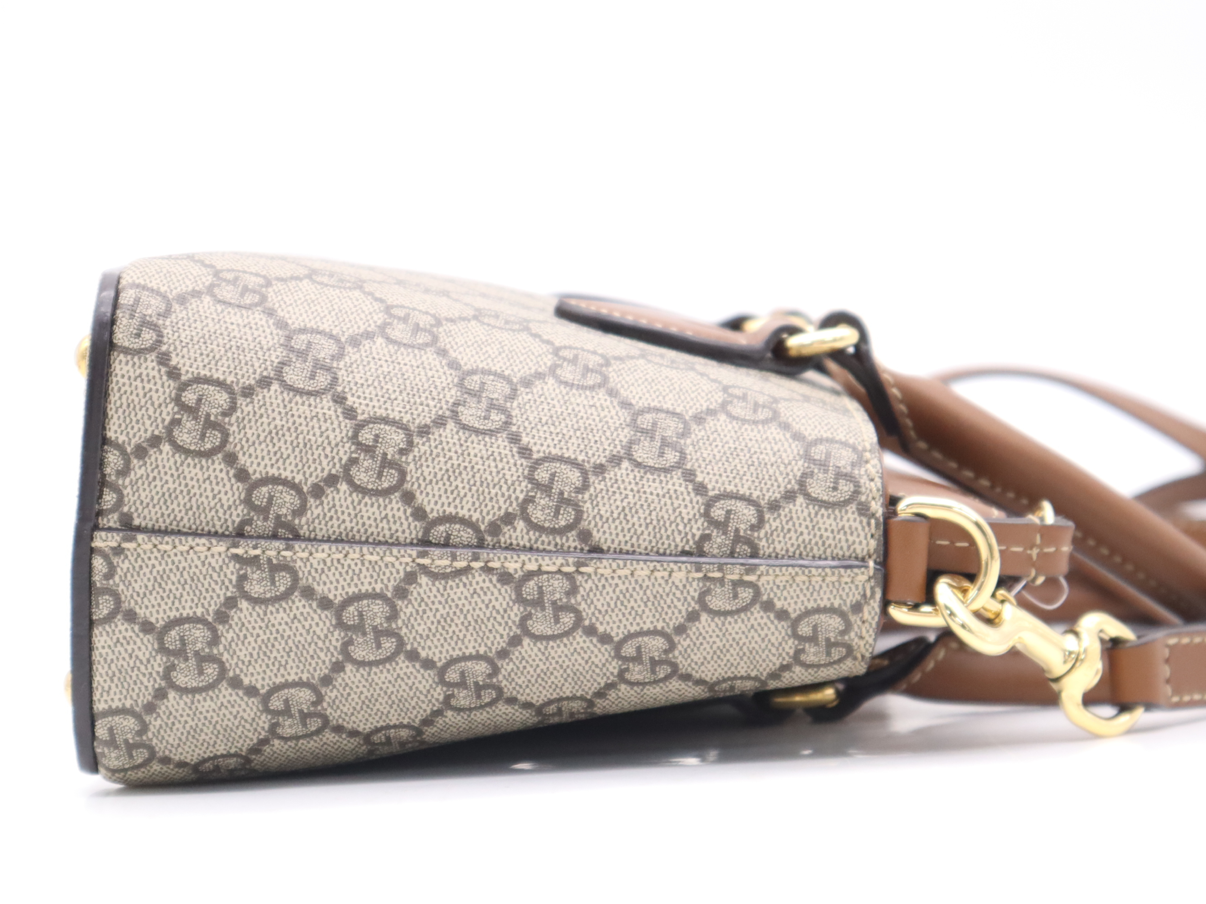 453177 GG Supreme GG Pattern Handbag with Shoulder Strap, Gray/Brown — view 5