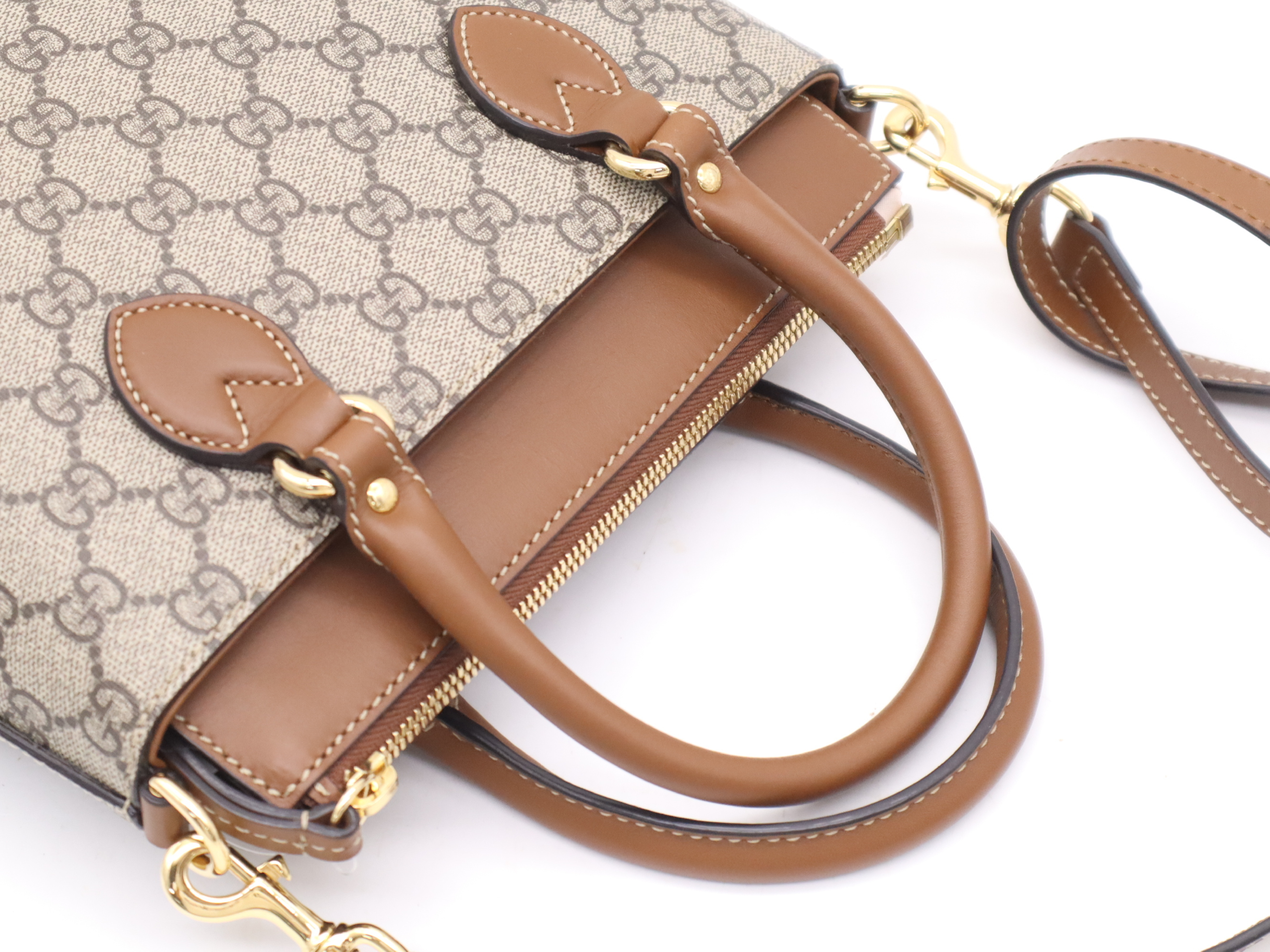 453177 GG Supreme GG Pattern Handbag with Shoulder Strap, Gray/Brown — view 6