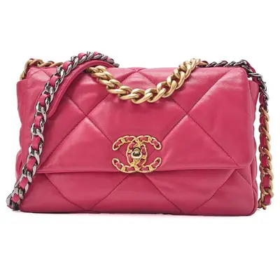 Lambskin Chanel 19 Chain Shoulder Bag, Pink
