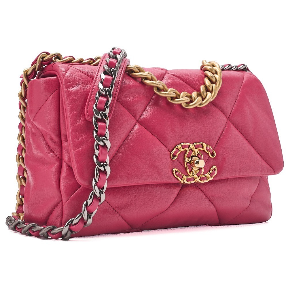 Lambskin Chanel 19 Chain Shoulder Bag, Pink — view 3