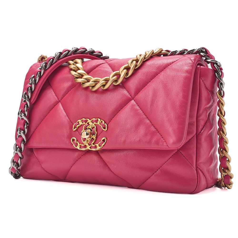 Lambskin Chanel 19 Chain Shoulder Bag, Pink — view 4