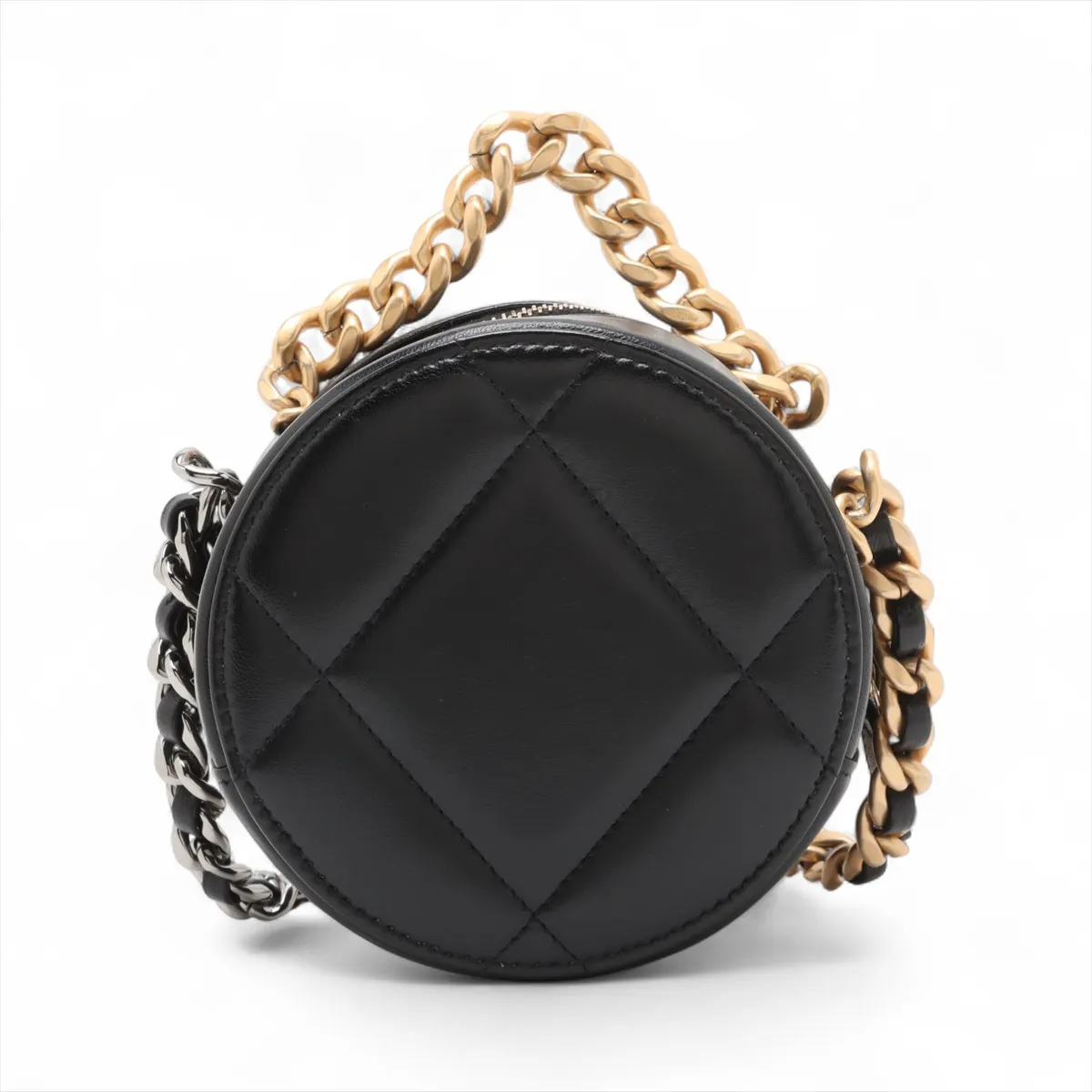 19 Lambskin Chain Shoulder Bag Round Black Gold x Silver Hardware Random Serial — view 2