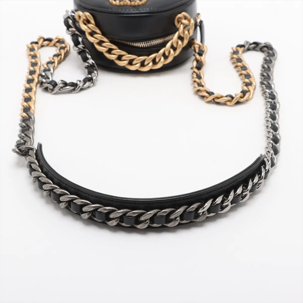 19 Lambskin Chain Shoulder Bag Round Black Gold x Silver Hardware Random Serial — view 7
