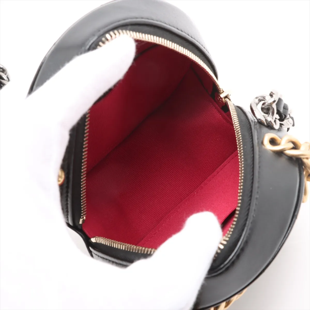 19 Lambskin Chain Shoulder Bag Round Black Gold x Silver Hardware Random Serial — view 9