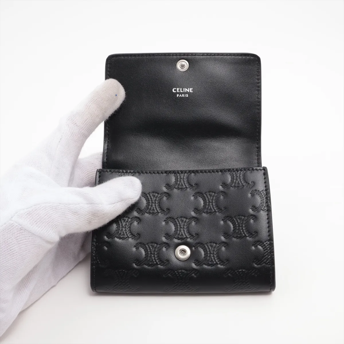 Triomphe Leather Card Case, Black — view 3