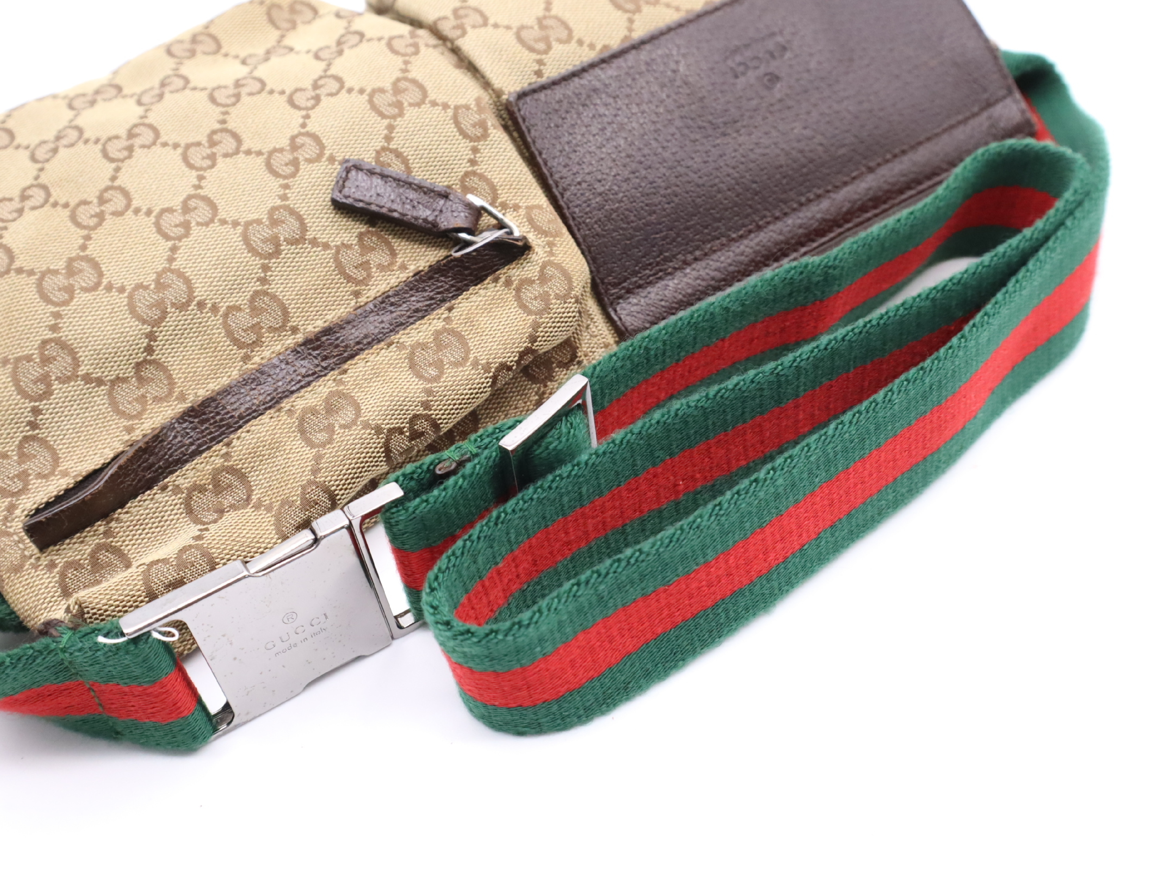 28566 GG Canvas x Leather Waist Bag Body Bag Beige Brown Waist Bag — view 10