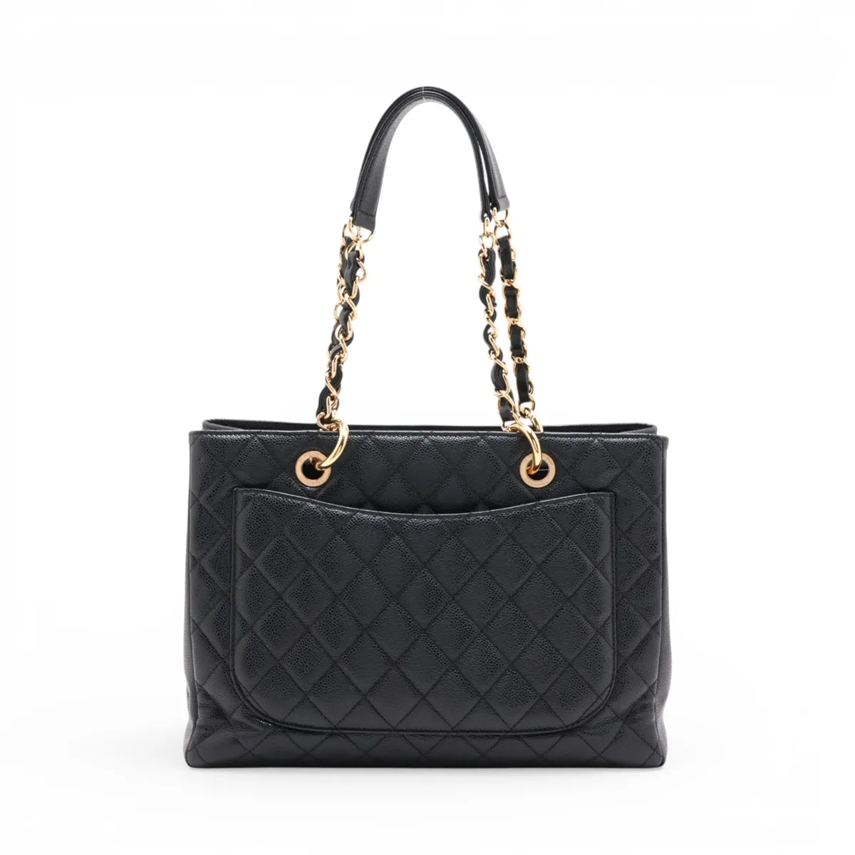 GST Caviar Skin Chain Tote Bag, Black with Gold Hardware, 16074660, Serial Number 16 — view 2