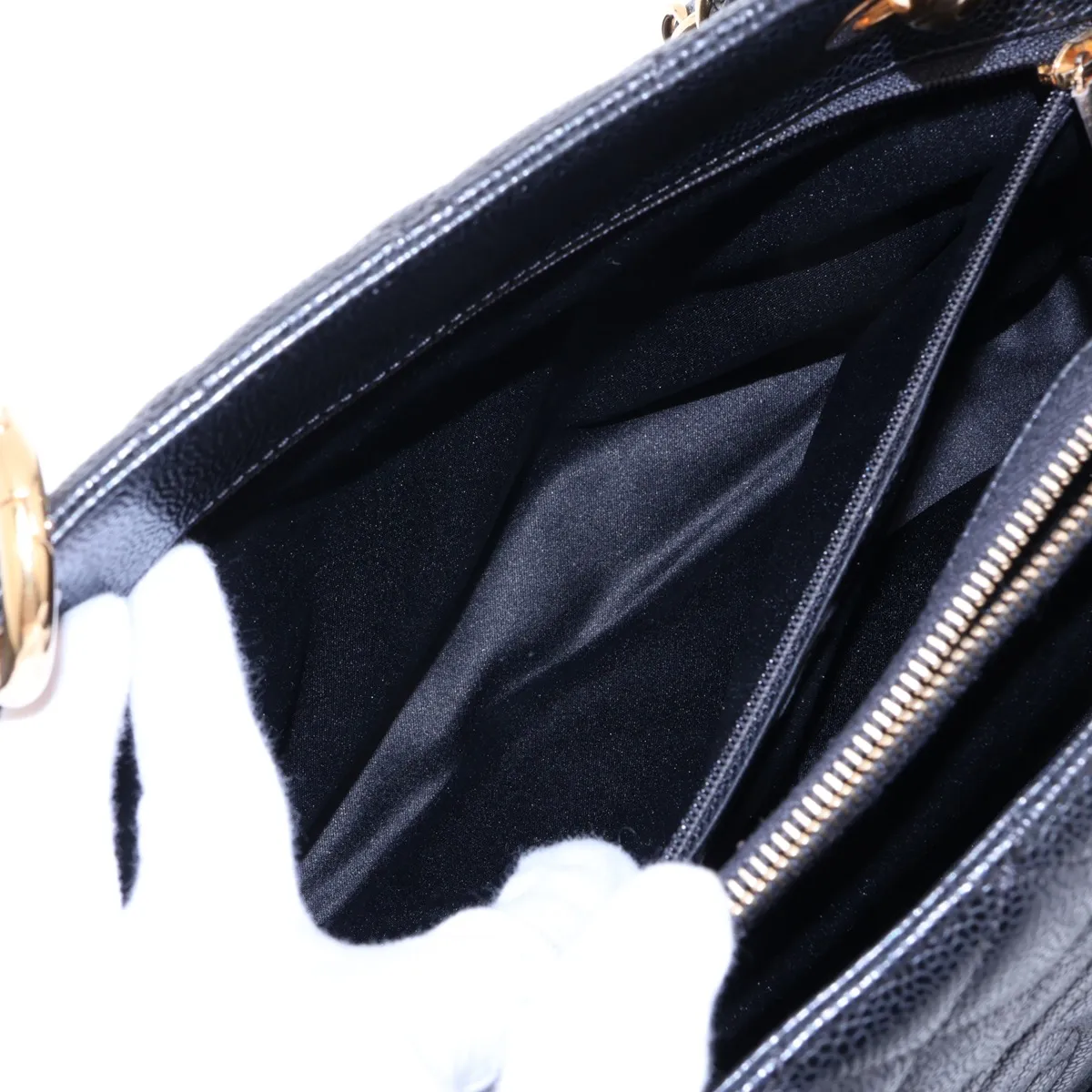 GST Caviar Skin Chain Tote Bag, Black with Gold Hardware, 16074660, Serial Number 16 — view 11