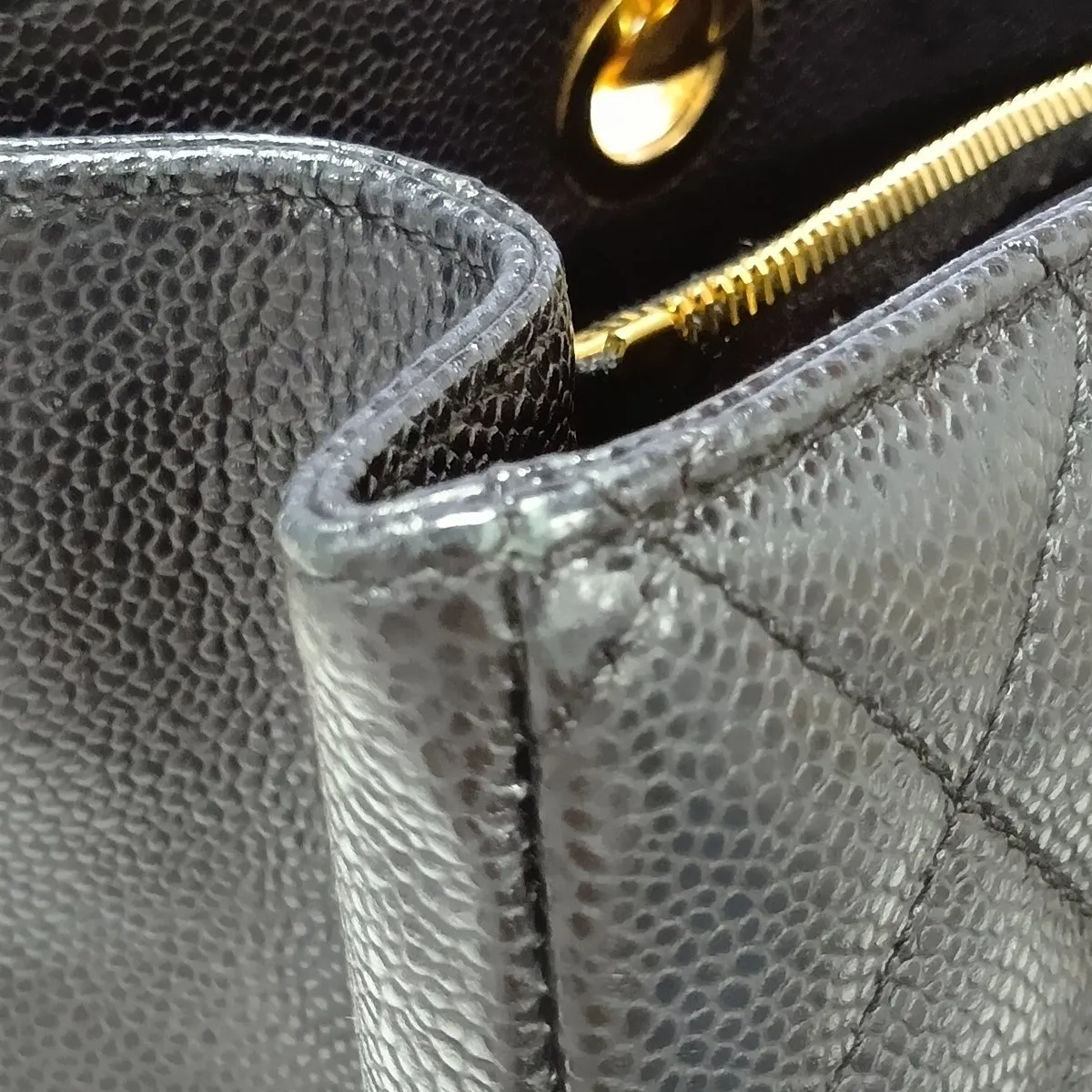GST Caviar Skin Chain Tote Bag, Black with Gold Hardware, 16074660, Serial Number 16 — view 15