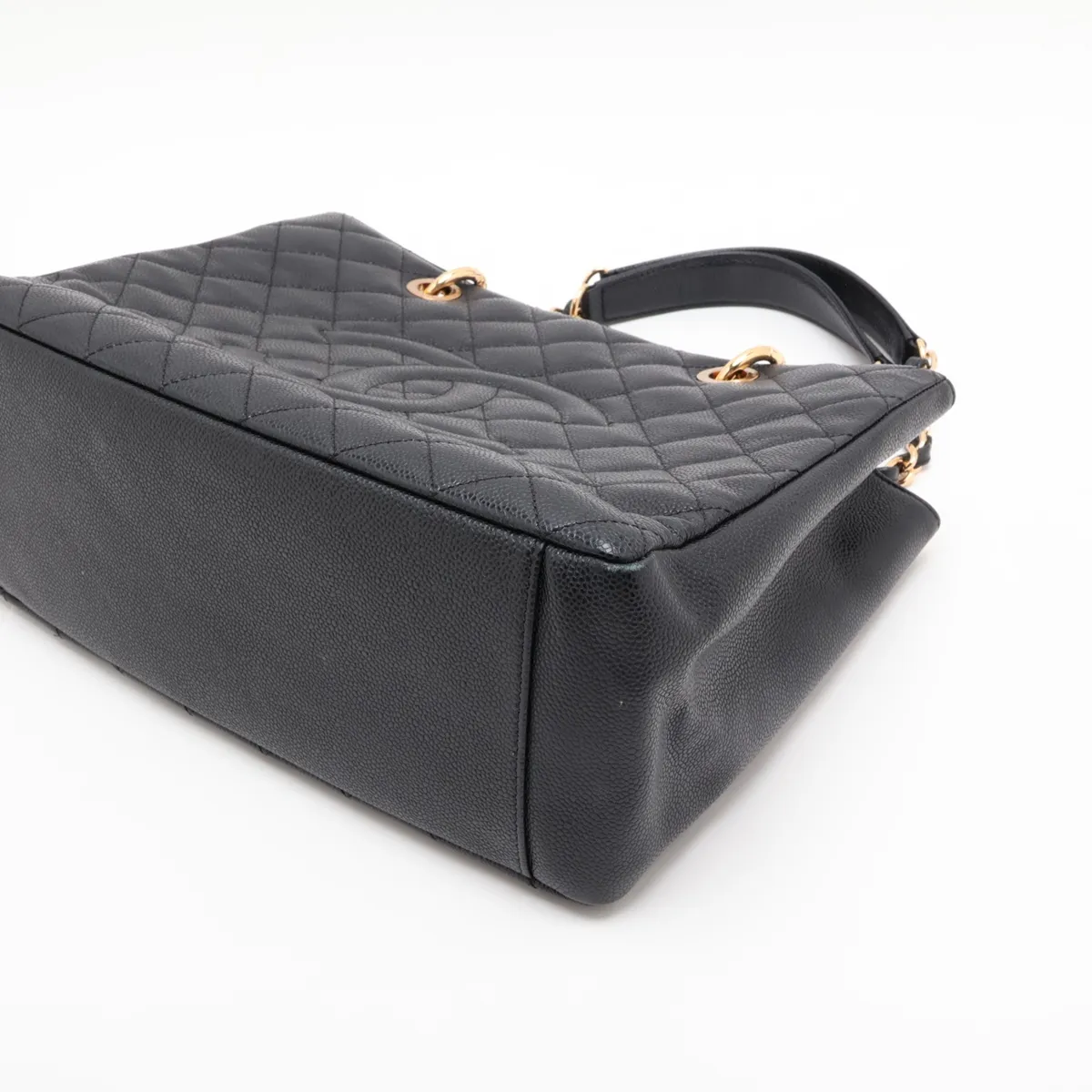 GST Caviar Skin Chain Tote Bag, Black with Gold Hardware, 16074660, Serial Number 16 — view 3