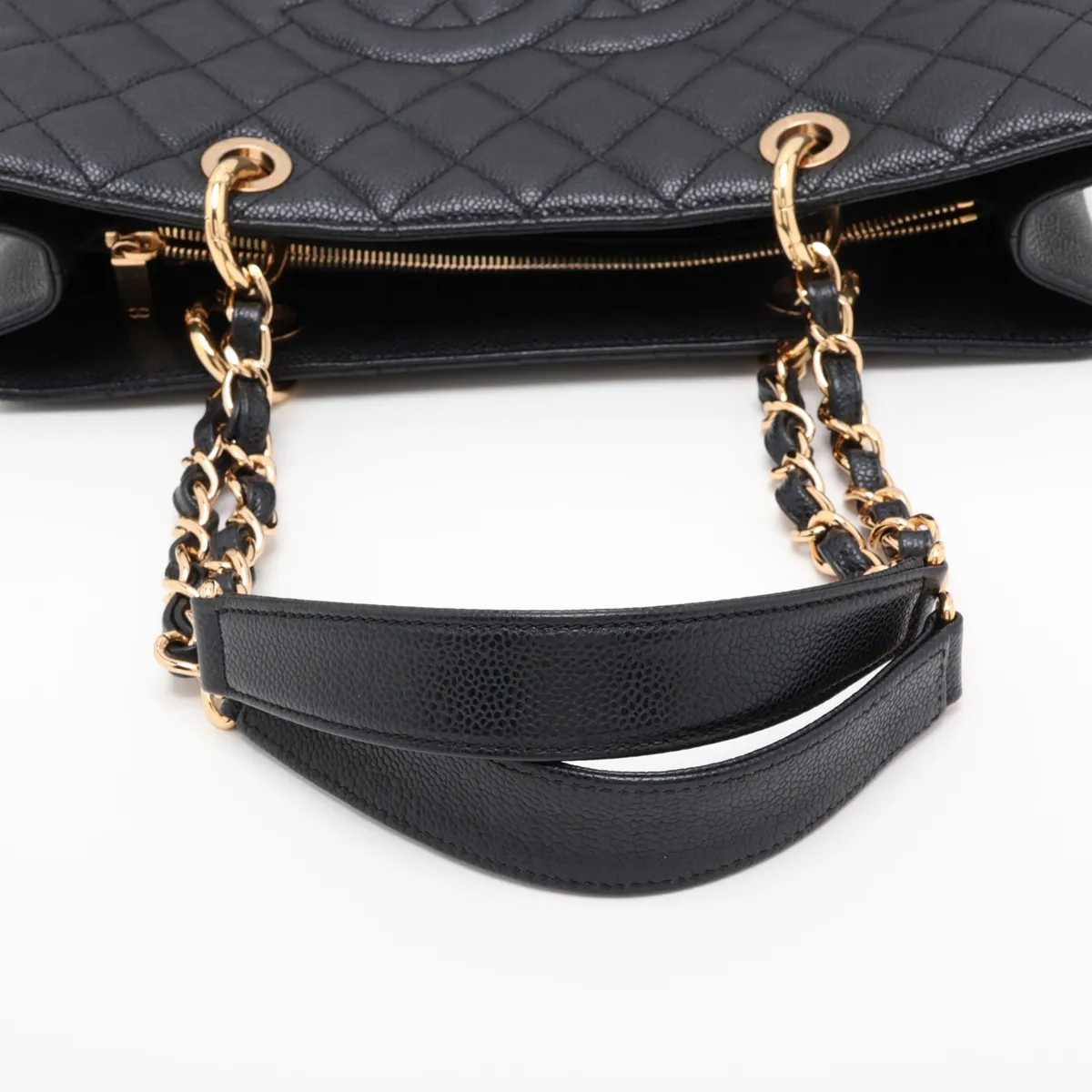 GST Caviar Skin Chain Tote Bag, Black with Gold Hardware, 16074660, Serial Number 16 — view 5