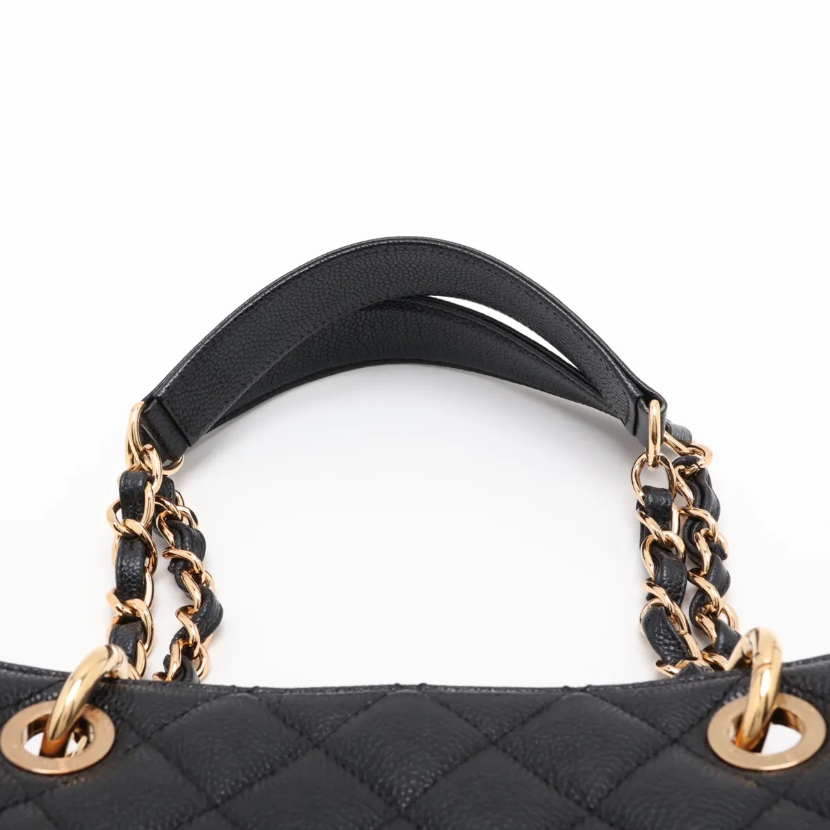 GST Caviar Skin Chain Tote Bag, Black with Gold Hardware, 16074660, Serial Number 16 — view 6