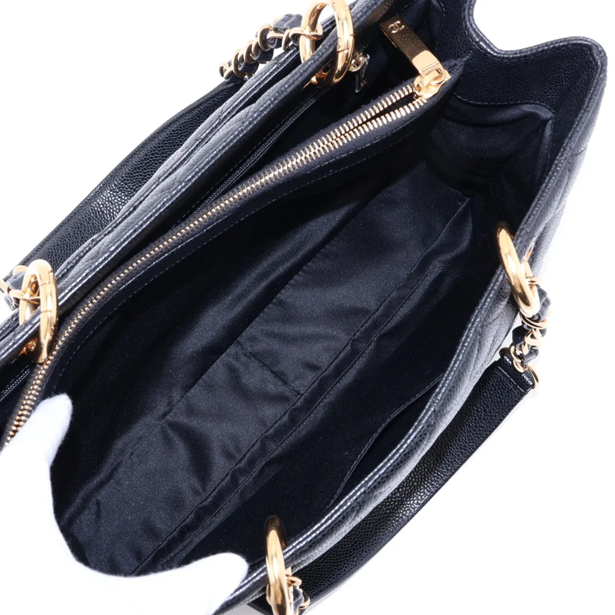 GST Caviar Skin Chain Tote Bag, Black with Gold Hardware, 16074660, Serial Number 16 — view 7