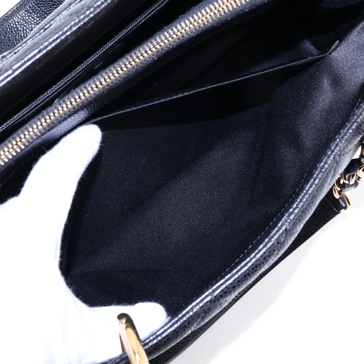 GST Caviar Skin Chain Tote Bag, Black with Gold Hardware, 16074660, Serial Number 16 — view 8
