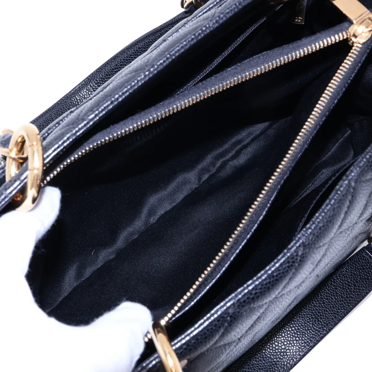 GST Caviar Skin Chain Tote Bag, Black with Gold Hardware, 16074660, Serial Number 16 — view 9