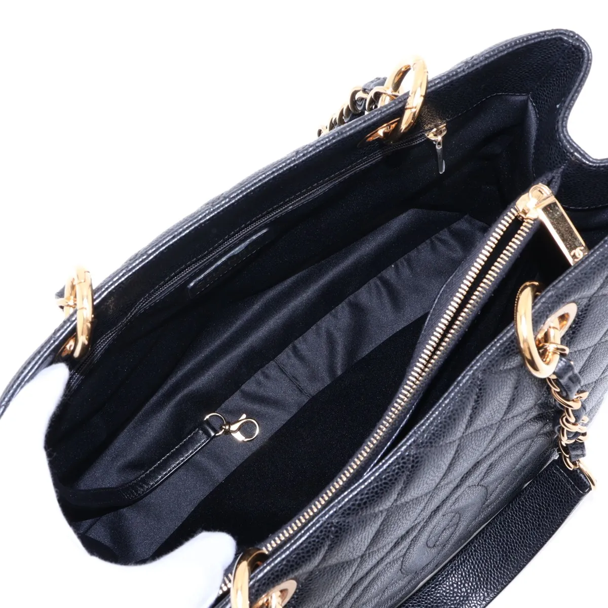 GST Caviar Skin Chain Tote Bag, Black with Gold Hardware, 16074660, Serial Number 16 — view 10