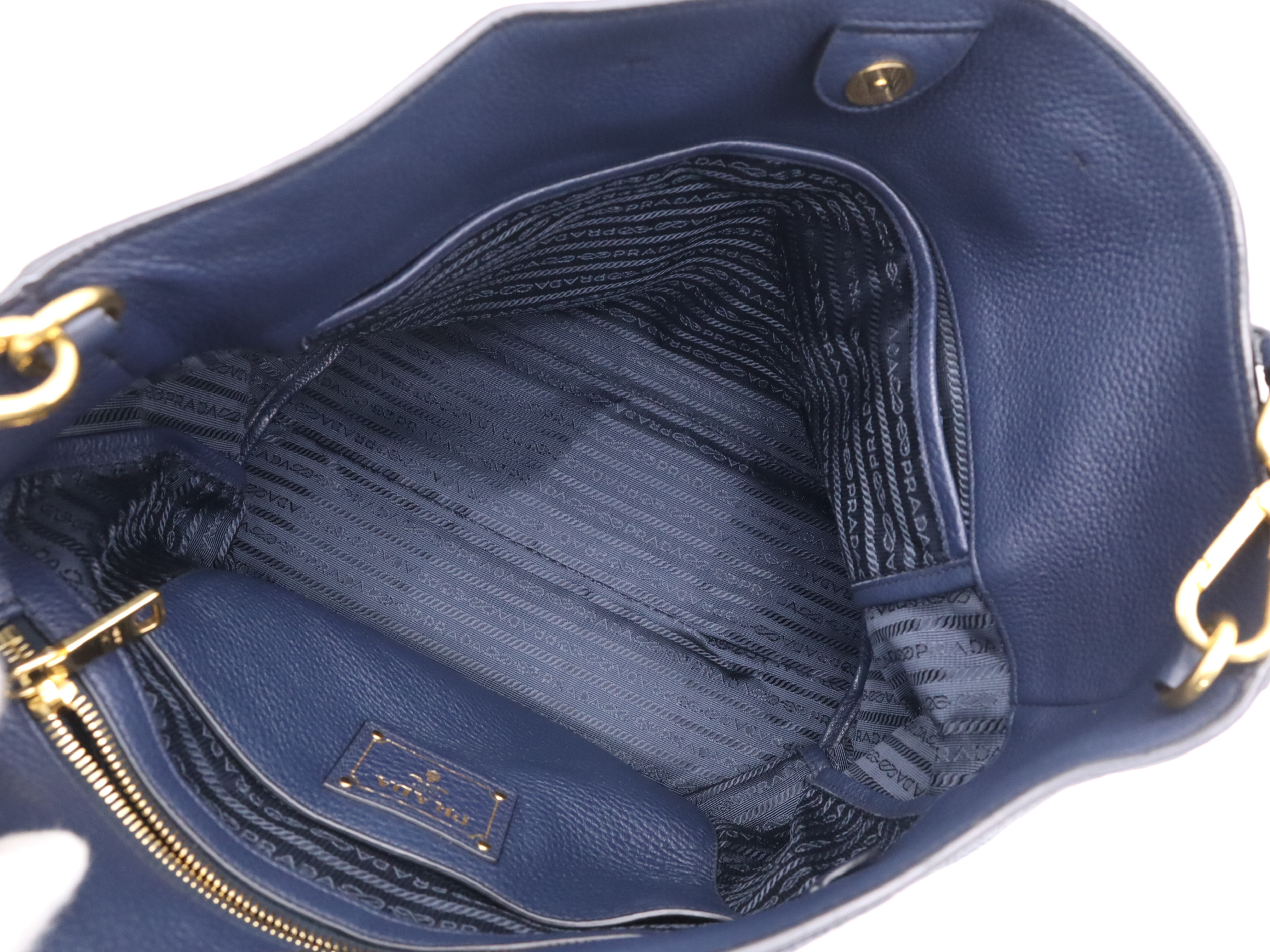 Leather 2-Way Tote Bag, Blue, Gold Hardware, with Shoulder Strap and Name Tag, Handbag — view 11
