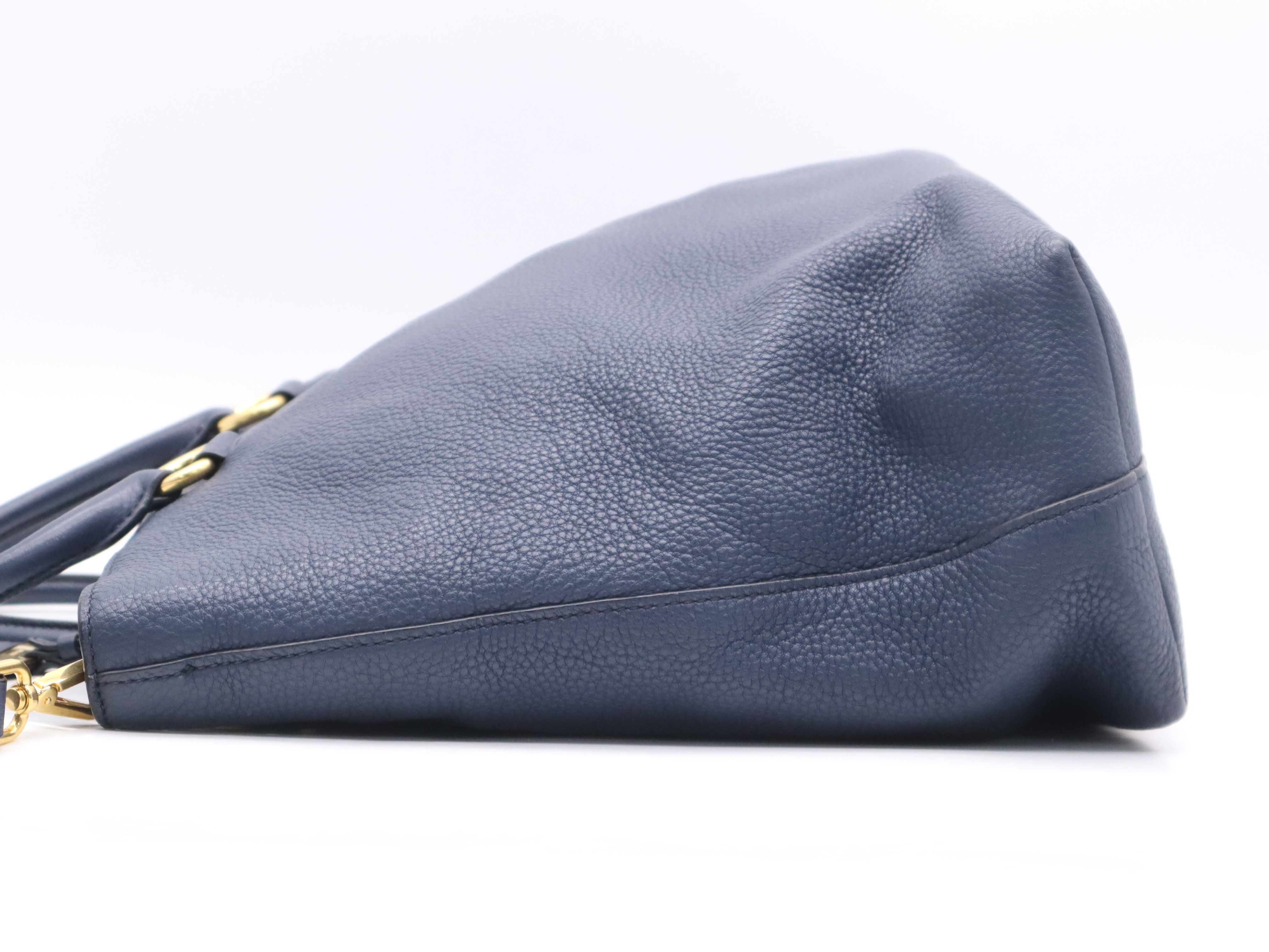 Leather 2-Way Tote Bag, Blue, Gold Hardware, with Shoulder Strap and Name Tag, Handbag — view 3