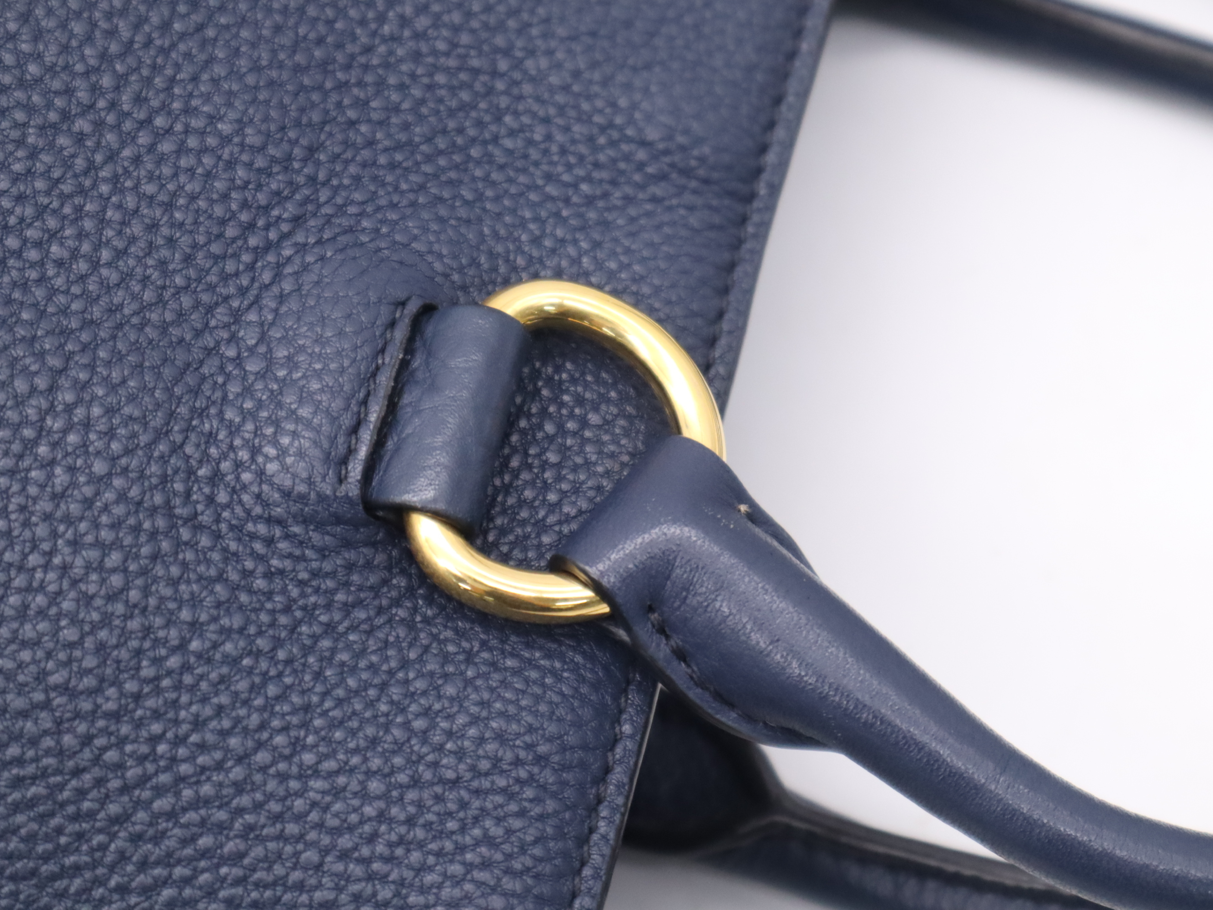 Leather 2-Way Tote Bag, Blue, Gold Hardware, with Shoulder Strap and Name Tag, Handbag — view 8