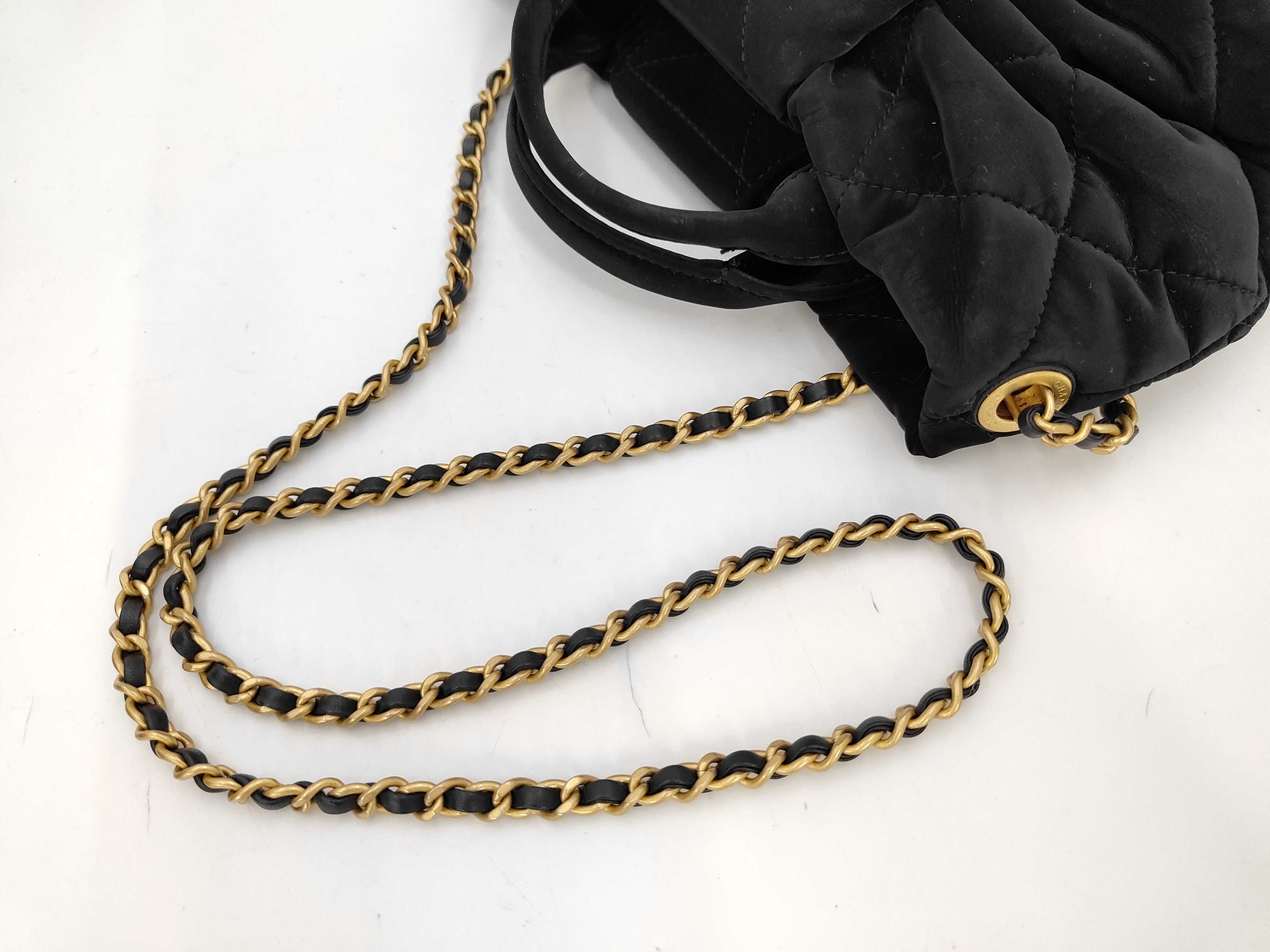 Mini Bow Bag, Velvet Effect Nylon, AS5849, Black, Gold Hardware, Shoulder Bag — view 4