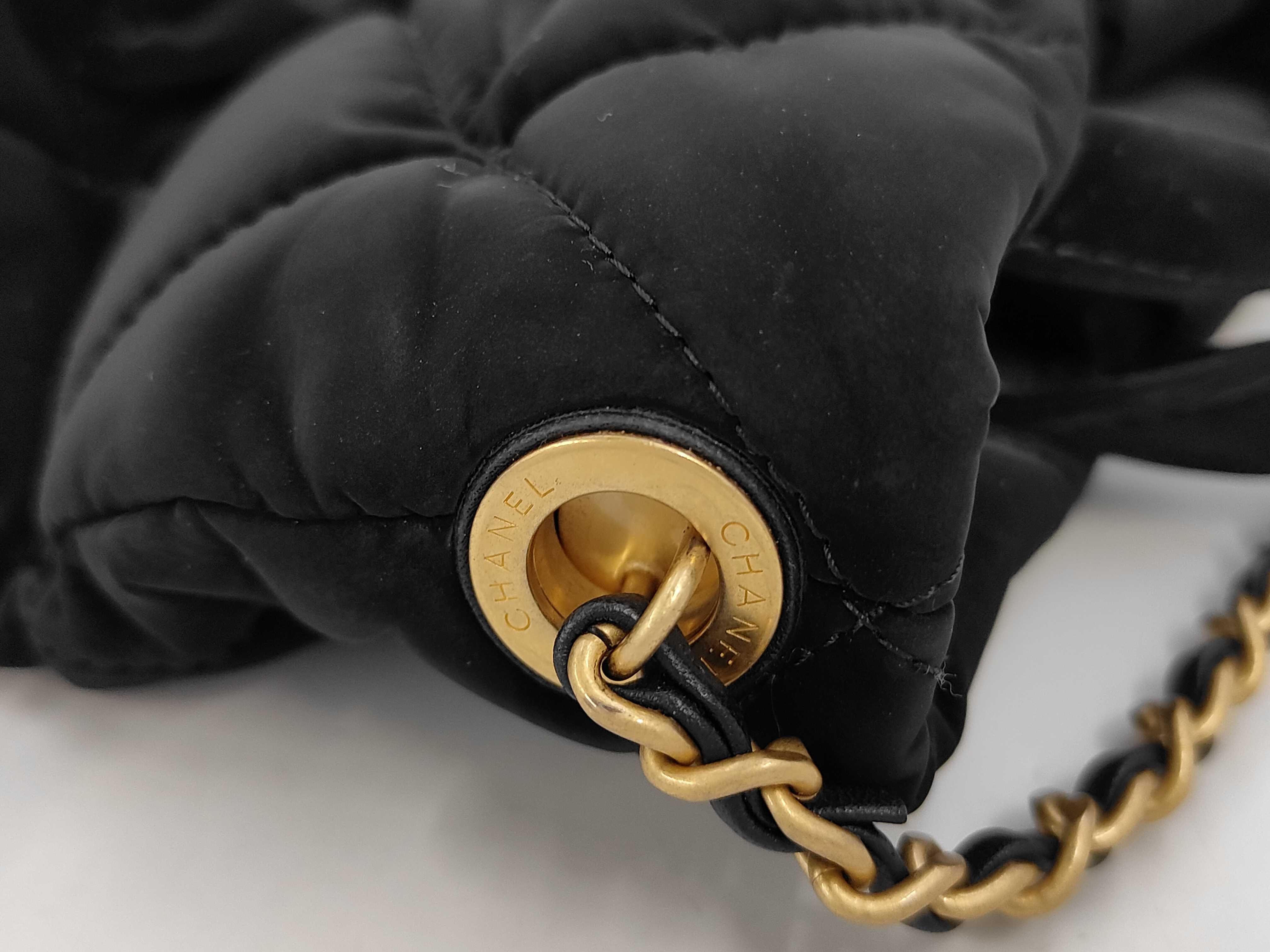 Mini Bow Bag, Velvet Effect Nylon, AS5849, Black, Gold Hardware, Shoulder Bag — view 8