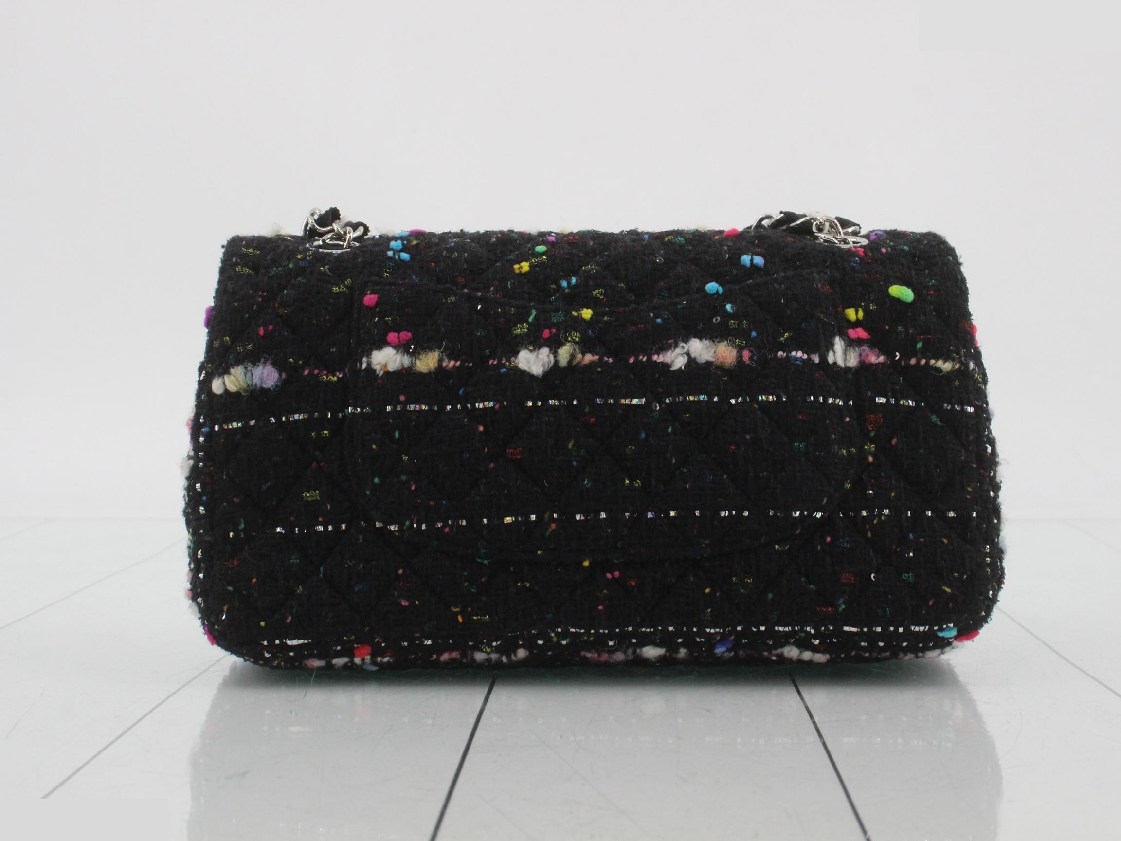 Double flap tweed chain shoulder bag, black — view 2