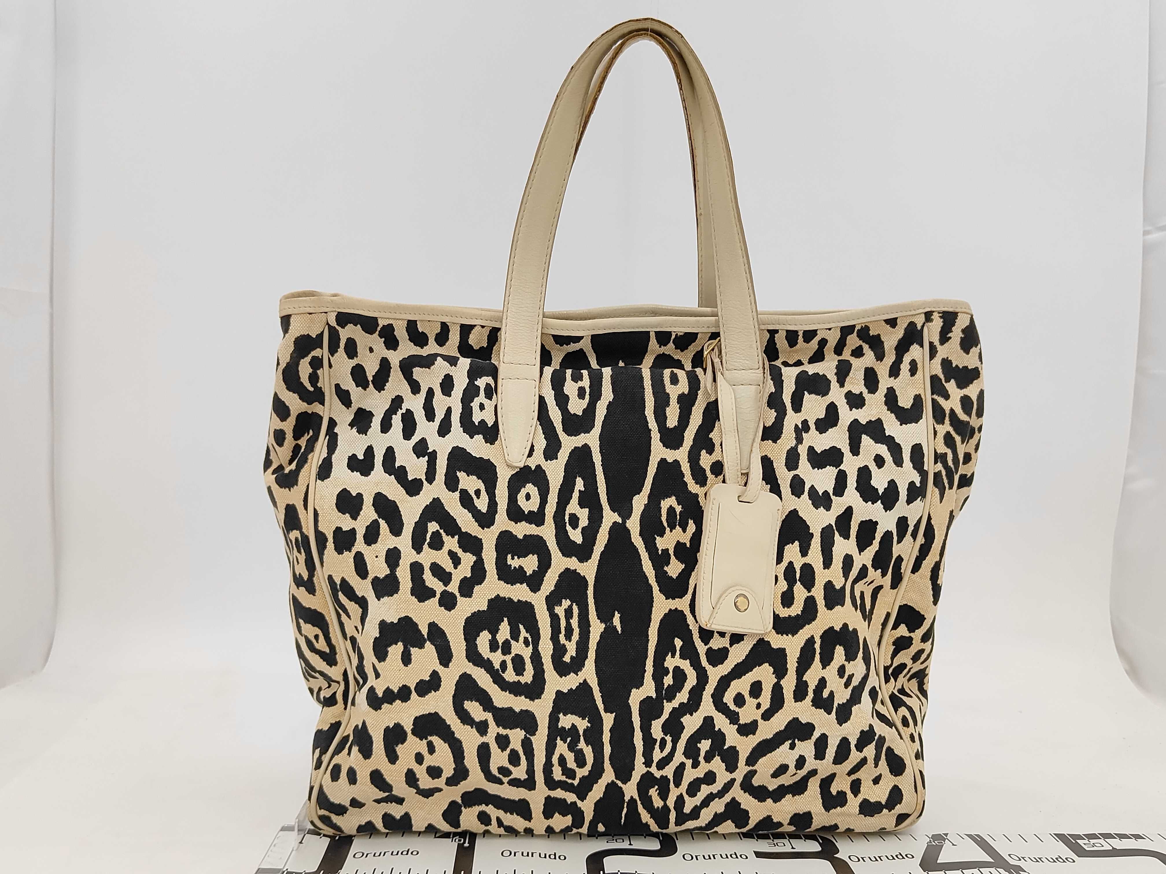 canvas tote bag, white x black leopard print tote bag — view 2