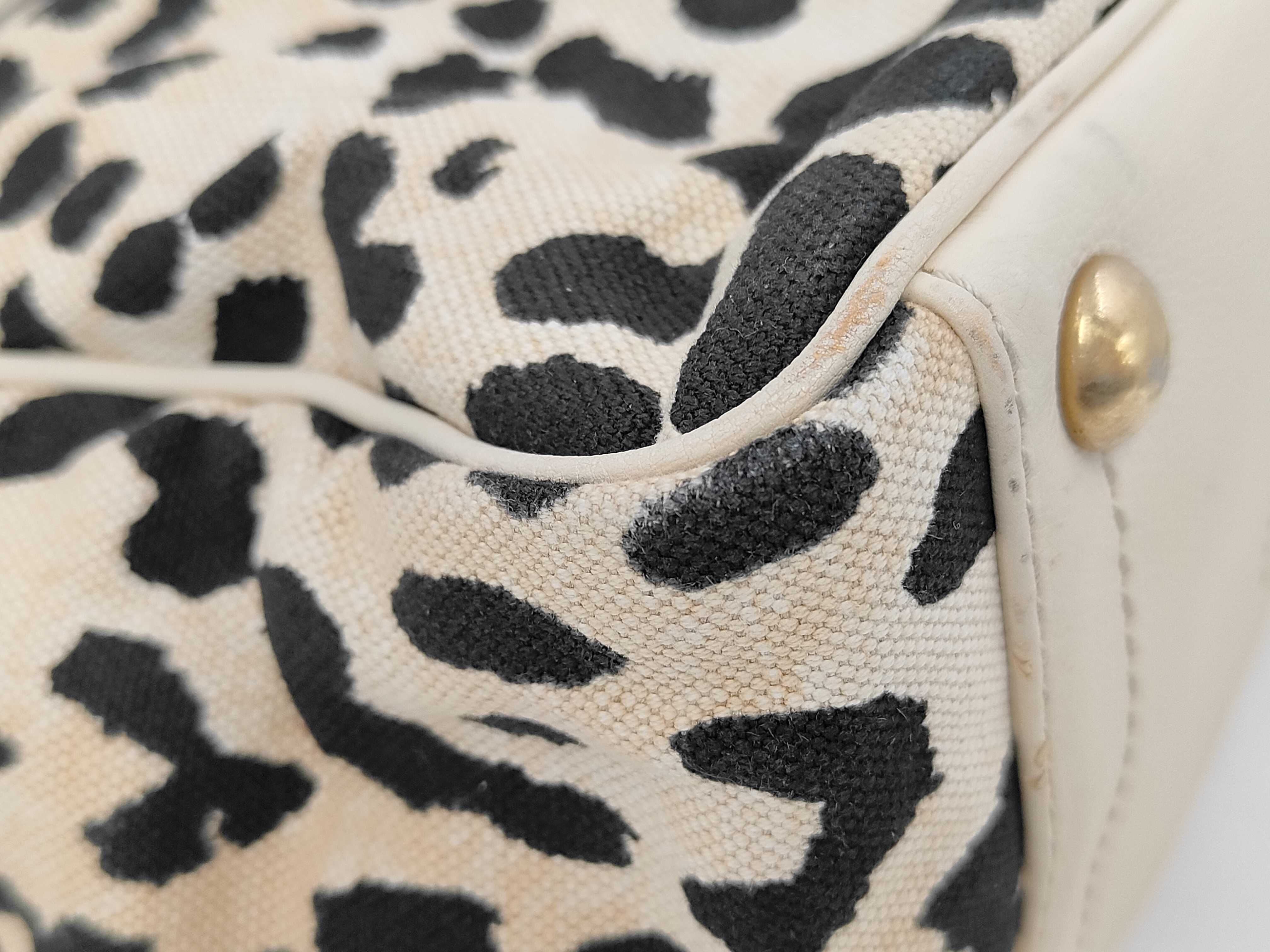 canvas tote bag, white x black leopard print tote bag — view 3