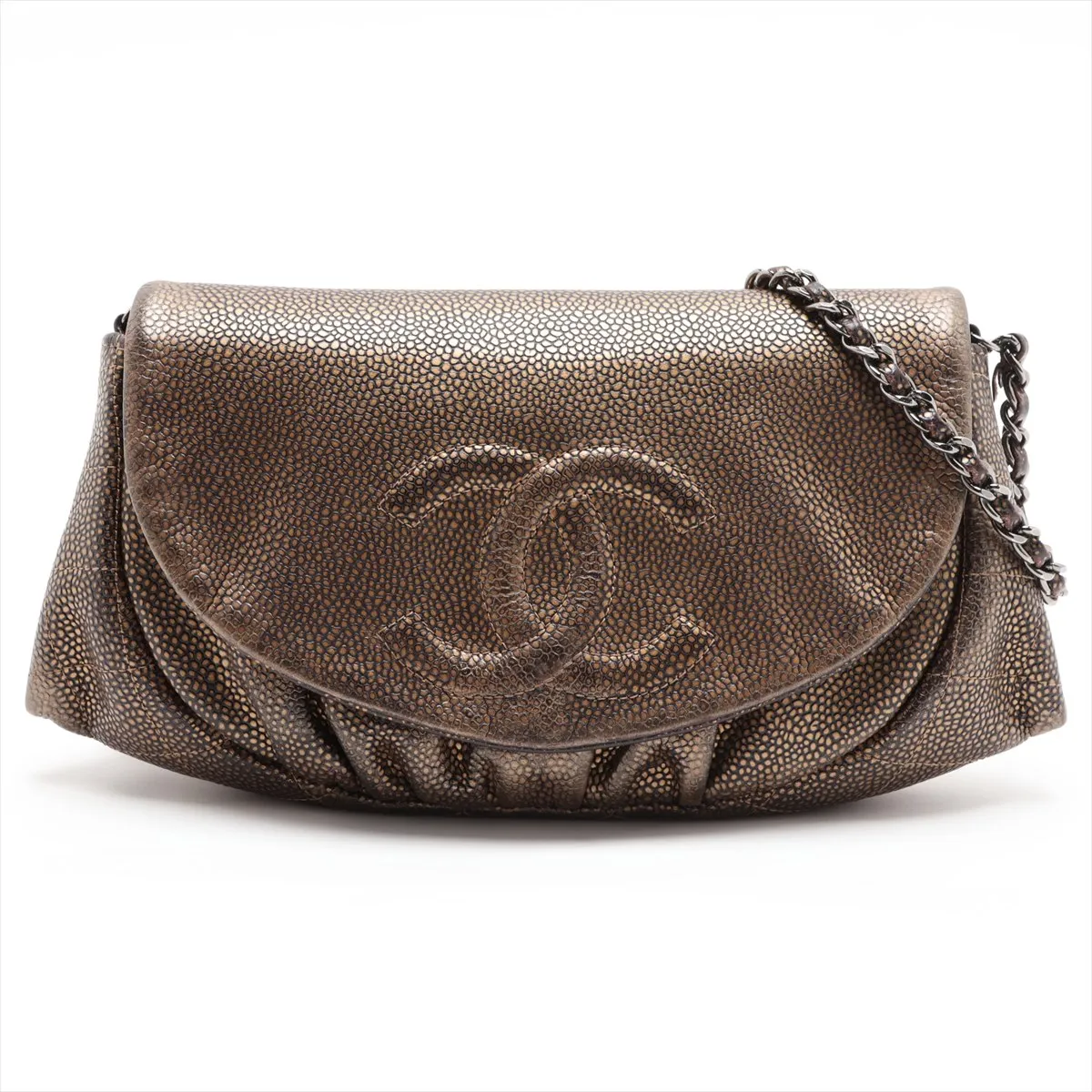 Coco Mark Caviar Skin Chain Wallet, Brown, Silver Hardware, 16867677, Serial Number 16