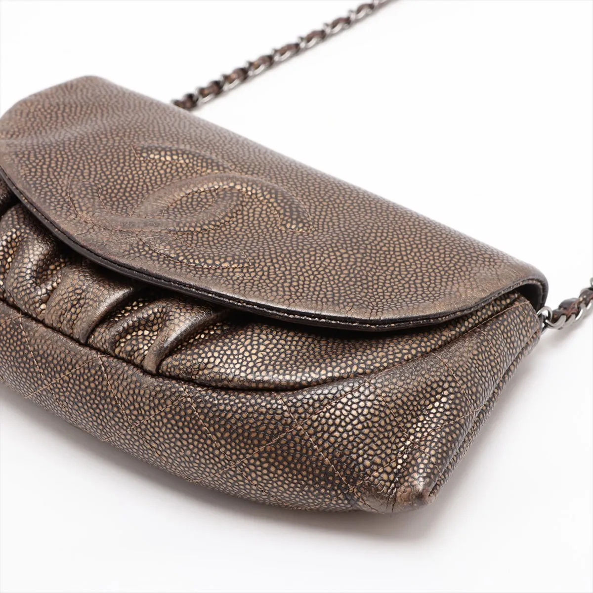 Coco Mark Caviar Skin Chain Wallet, Brown, Silver Hardware, 16867677, Serial Number 16 — view 3