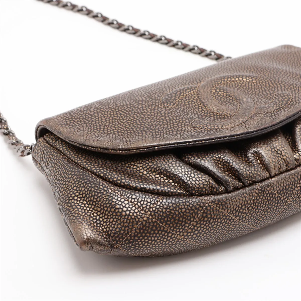 Coco Mark Caviar Skin Chain Wallet, Brown, Silver Hardware, 16867677, Serial Number 16 — view 4