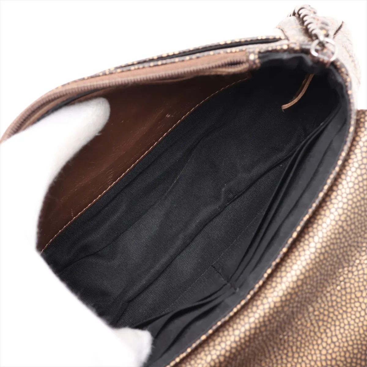 Coco Mark Caviar Skin Chain Wallet, Brown, Silver Hardware, 16867677, Serial Number 16 — view 6