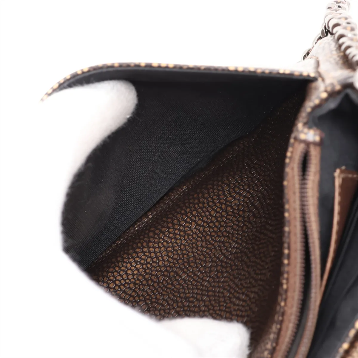 Coco Mark Caviar Skin Chain Wallet, Brown, Silver Hardware, 16867677, Serial Number 16 — view 9