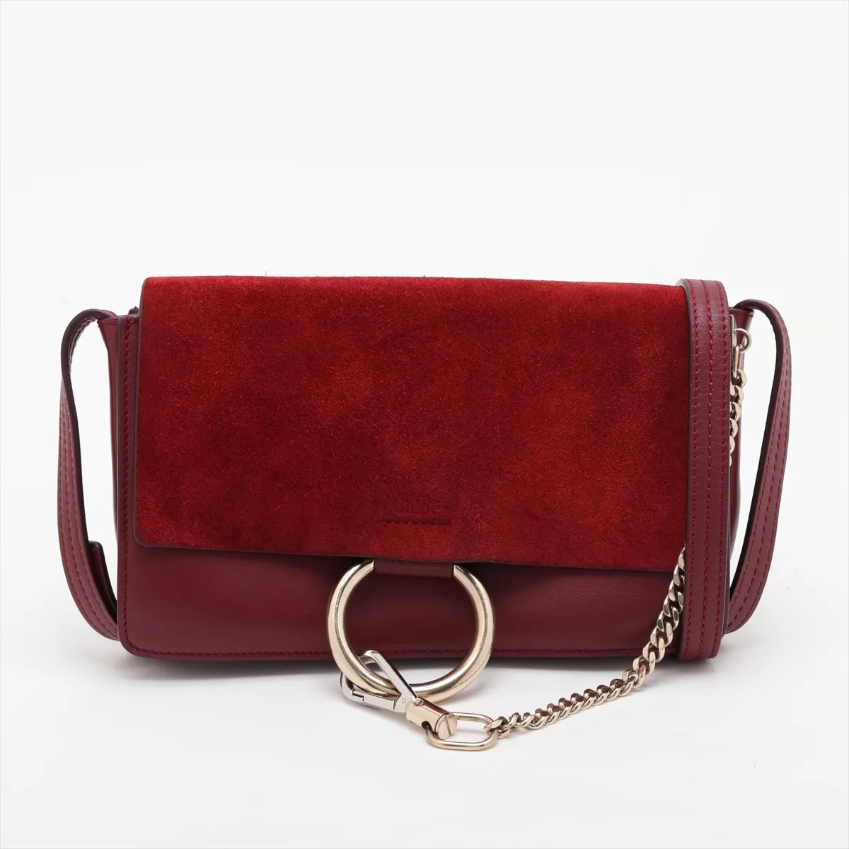 Faye Suede x Leather Shoulder Bag, Red