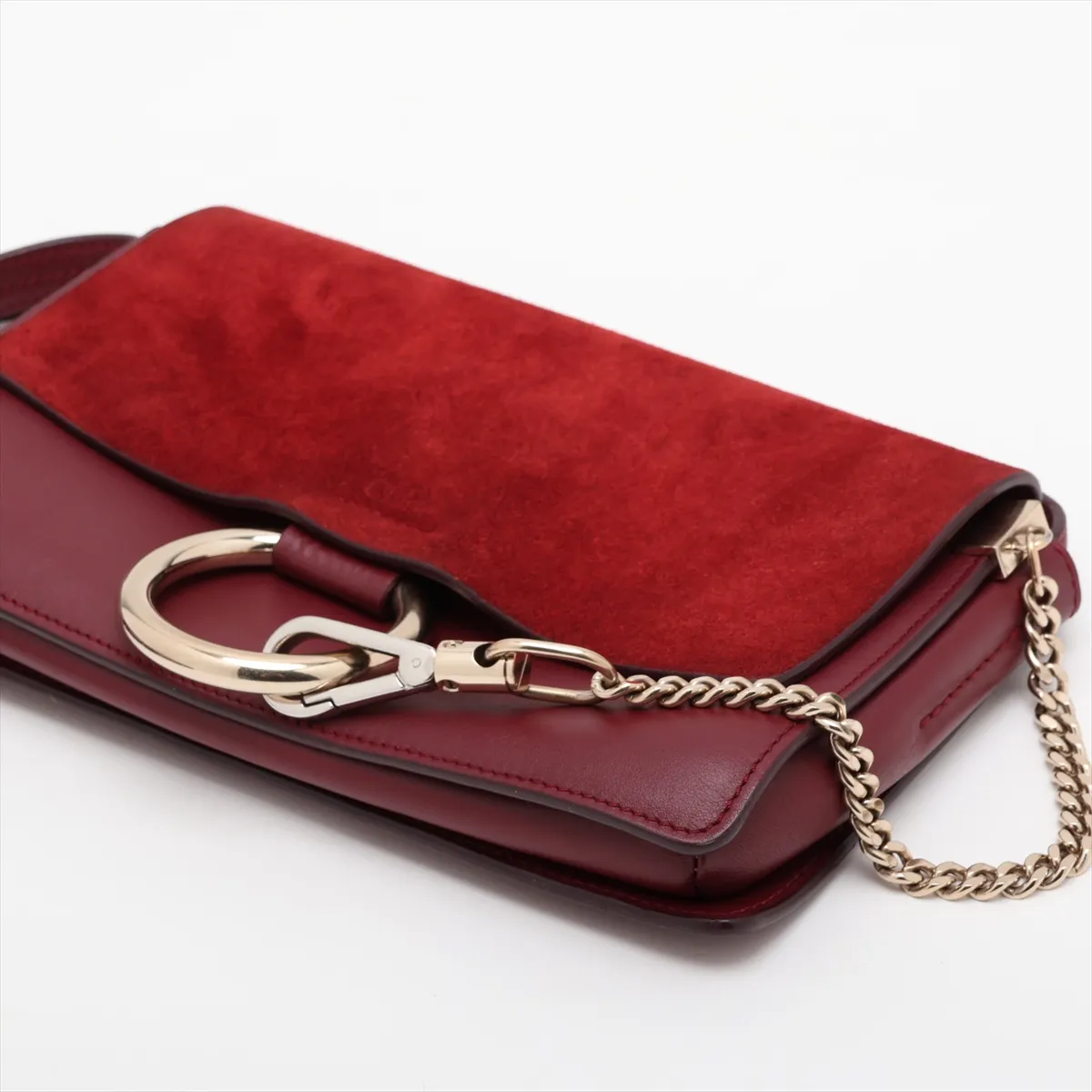 Faye Suede x Leather Shoulder Bag, Red — view 3
